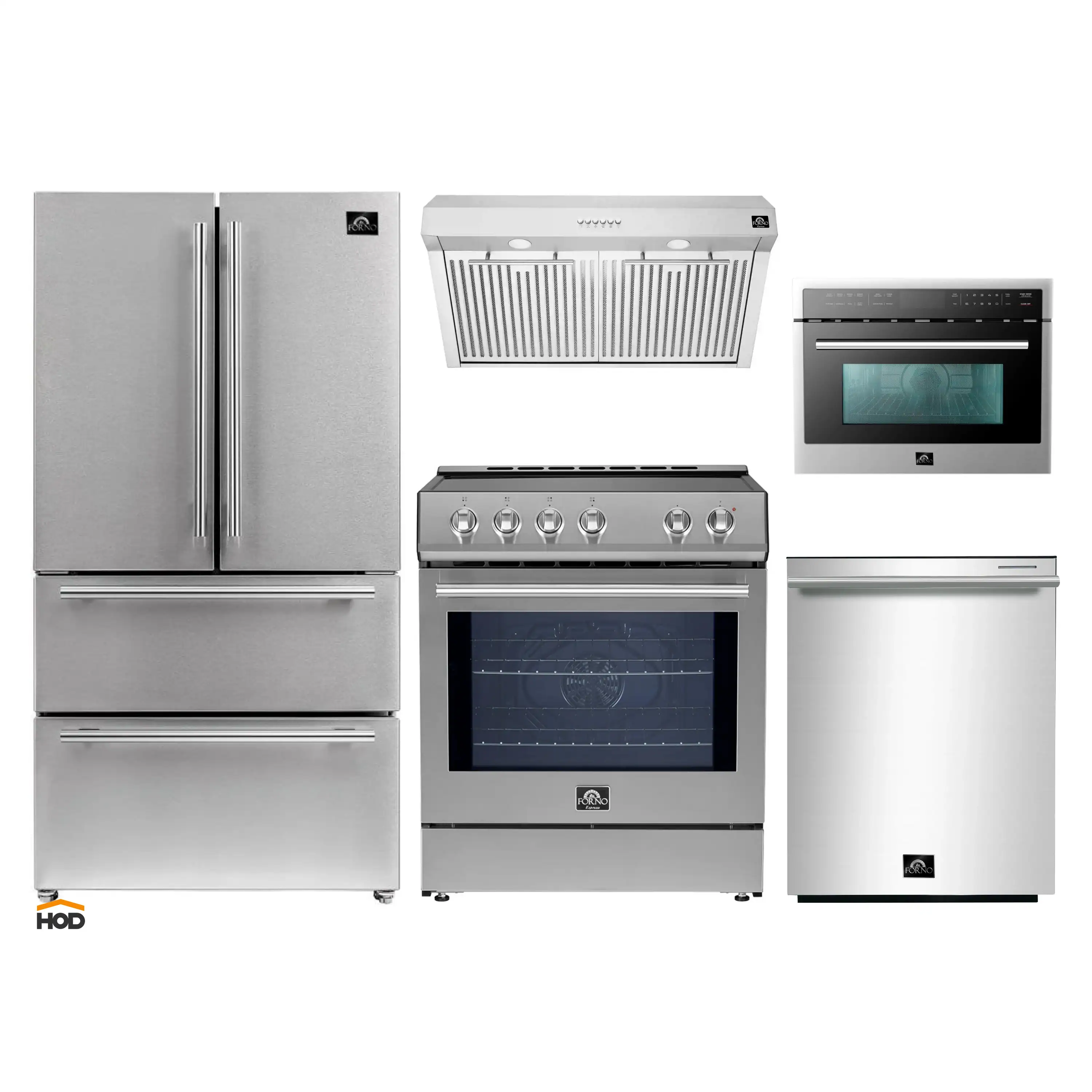 Forno 5-Piece Appliance Package - 30-Inch Inducton Range, Under Cabinet Range Hood, Refrigerator, Dishwasher, and 24-Inch Microwave Oven in Stainless Steel