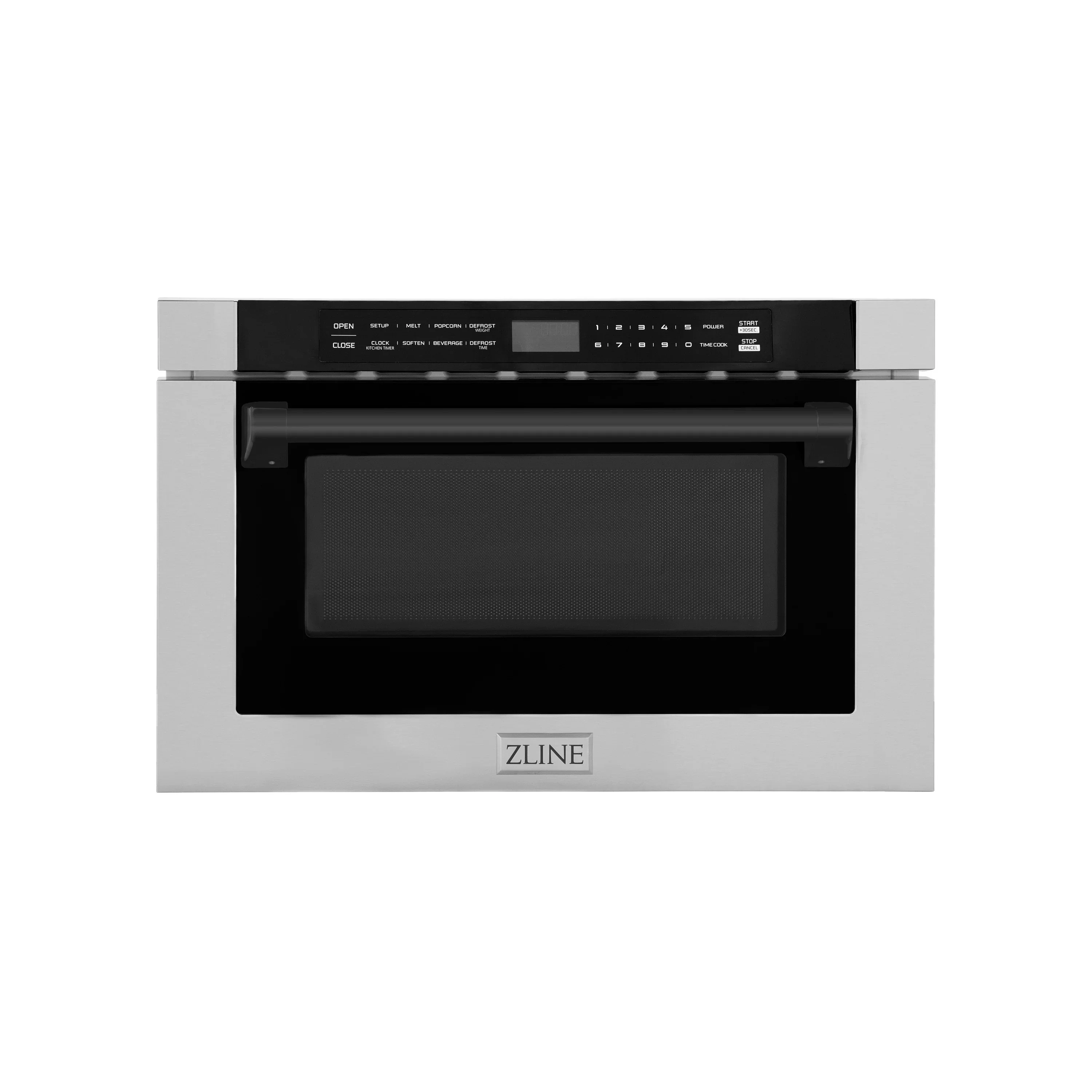 ZLINE Autograph Edition 24-Inch 1.2 cu. ft. Built-in Microwave Drawer with a Traditional Handle in Stainless Steel and Matte Black Accents (MWDZ-1-H-MB)