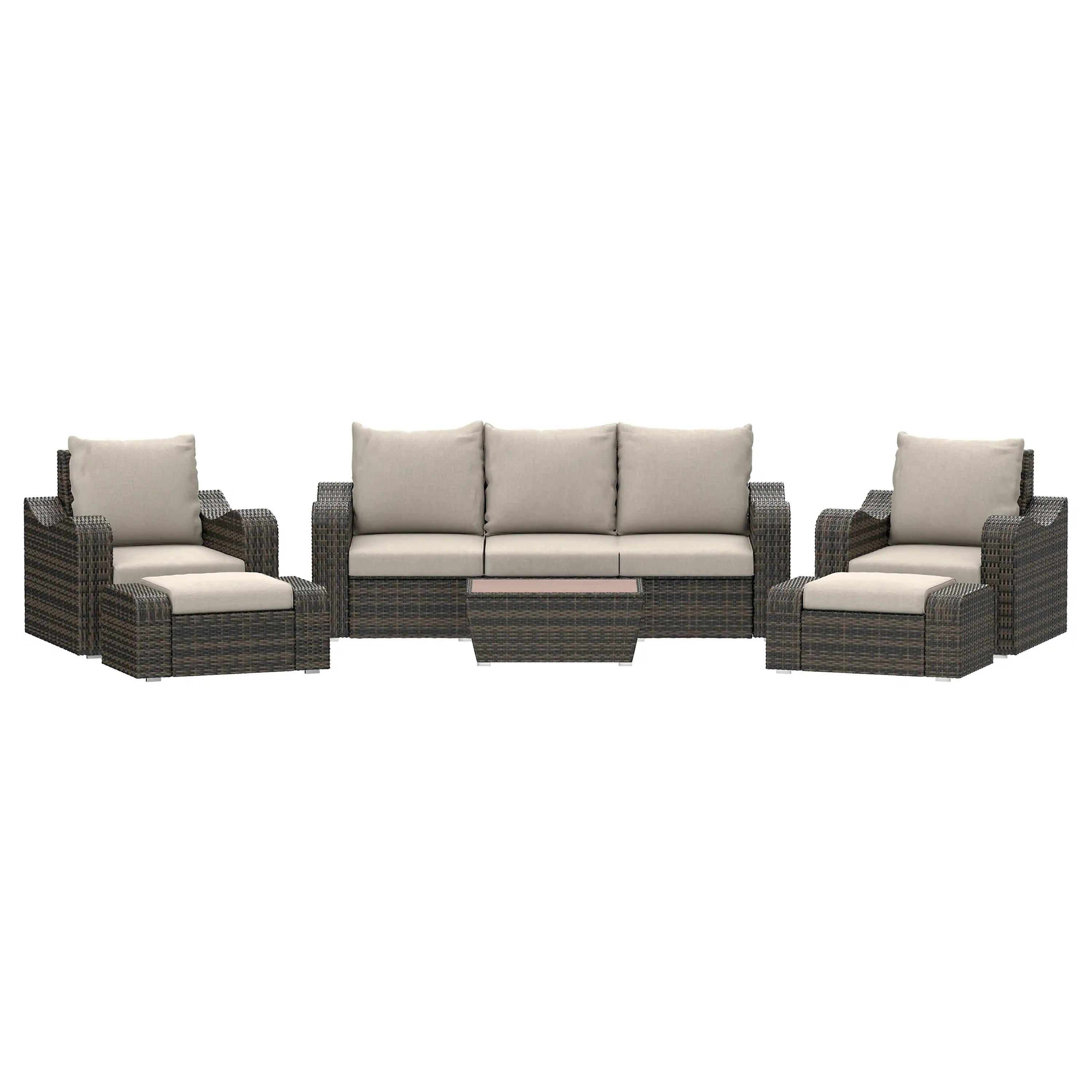 Deko Living 5 Piece Seating Brown Outdoor Wicker Sofa and Sofa Chair Set with Table (COP30012)