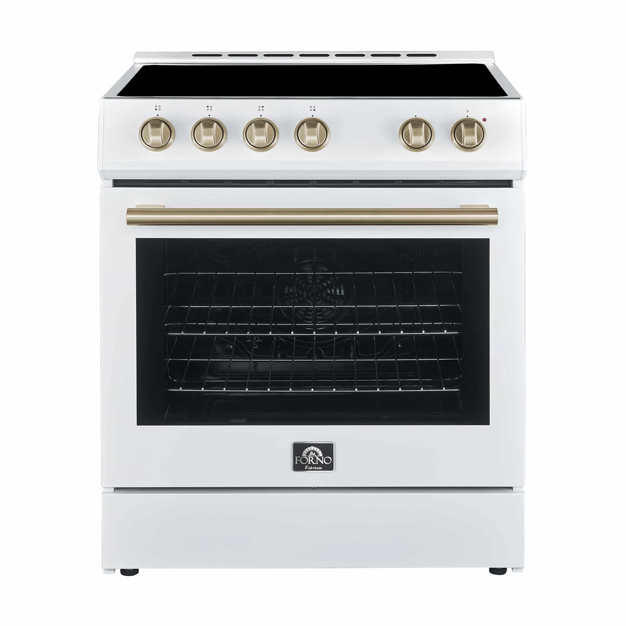 Forno Leonardo Espresso 30-Inch Electric Range with 5.0 cu. Ft. Electric Oven in White in Antique Brass Trim (FFSEL6012-30WHT)