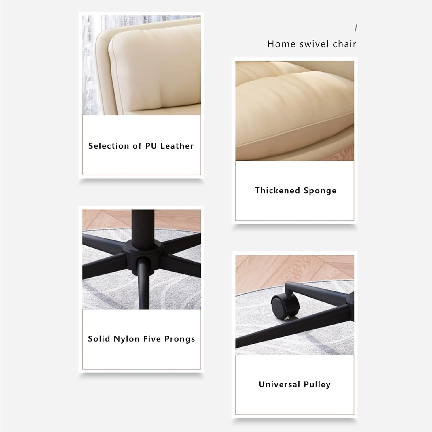 Home Office Chair Mid Back PU Leather Desk Chair Computer Chair Ergonomic Task Rolling Swivel Chai with Lumbar Support & Armrest (White