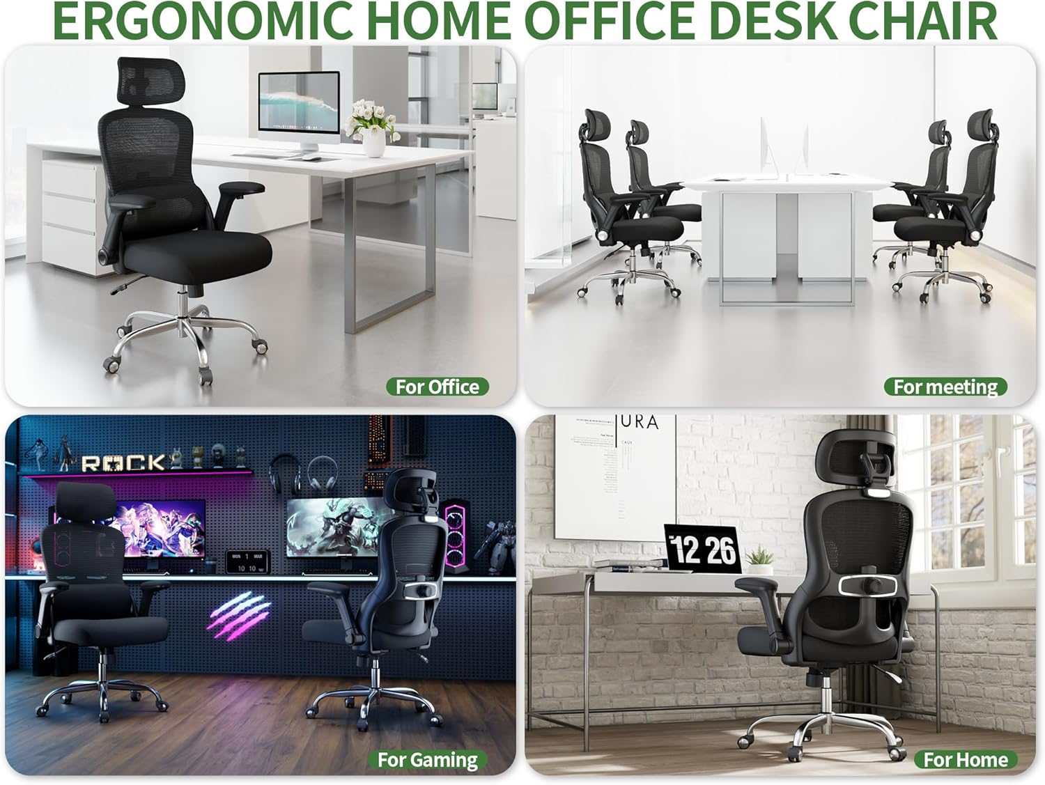 Ergonomic Office Chair: 400LBS Computer Desk Chair Comfy-Black Big and Tall Office Chair with Lumbar Support & Headrest-Gaming Chairs for Adults-Executive Office Rolling Chairs for Home Work