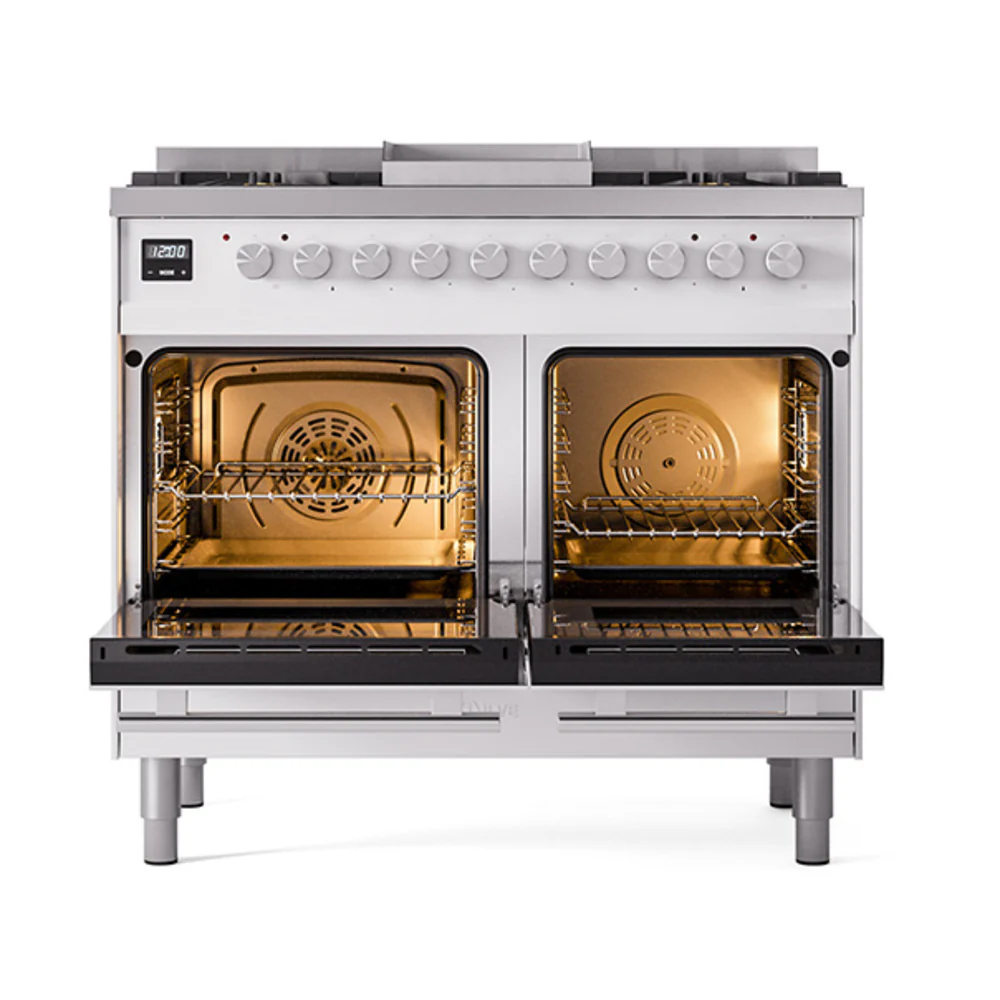 ILVE 40-inch Professional Plus II Dual Fuel Range with Solid Door Oven in White (UPD40FQMPWH)