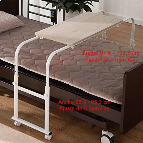 Free-Standing Folding Floating Table，Over Bed Desk Mobile Overbed Computer Table, Height & Length Adjustable Over Bed Table Tabletop Hospital Nursing Table for Home Office Use(Size:（97.5~137