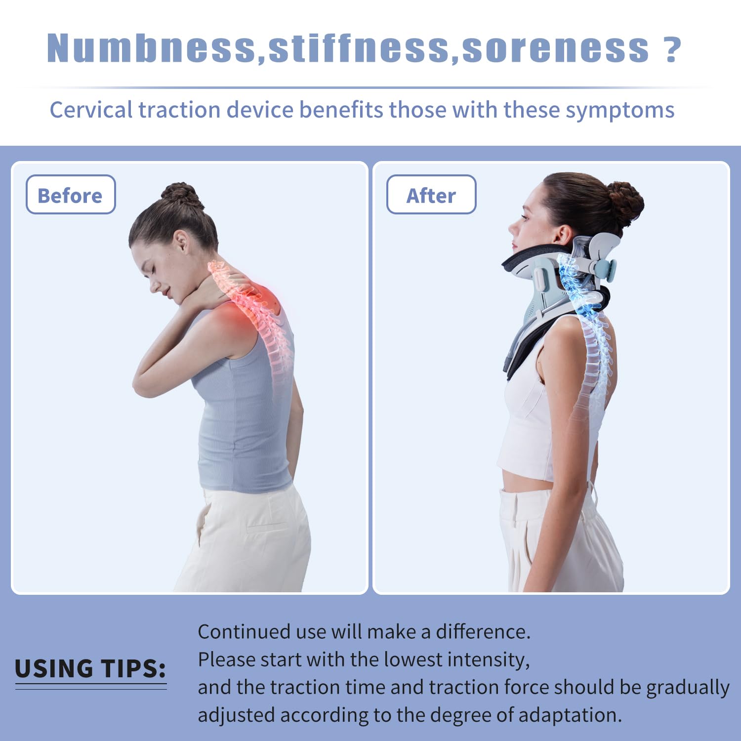 Twinklepoch Cervical Neck Traction Device, Electric Air Pump Cervical Traction Device with 3 Power Traction and 8 Built-in Airbag Support, Neck Pain Relief and Relaxation