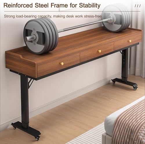 Adjustable Over Bed Table with Pneumatic Height Control, 360° Wheels & Drawers - Versatile Stand Desk for Home, Sofa, Medical Use (Black)