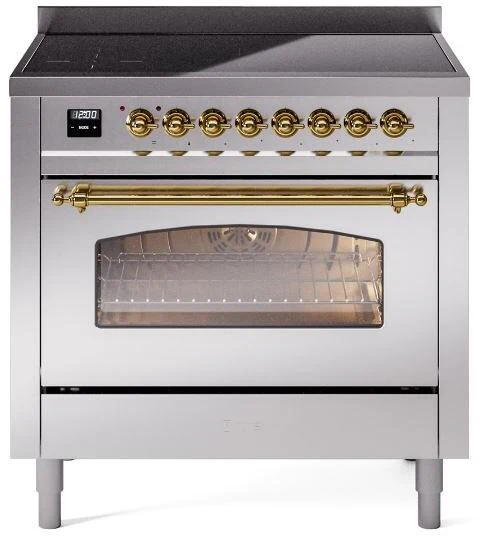 ILVE Nostalgie II 36-Inch Limited Edition Induction Range in Stainless Steel with Brass Trim (UPI366NMPSSG)