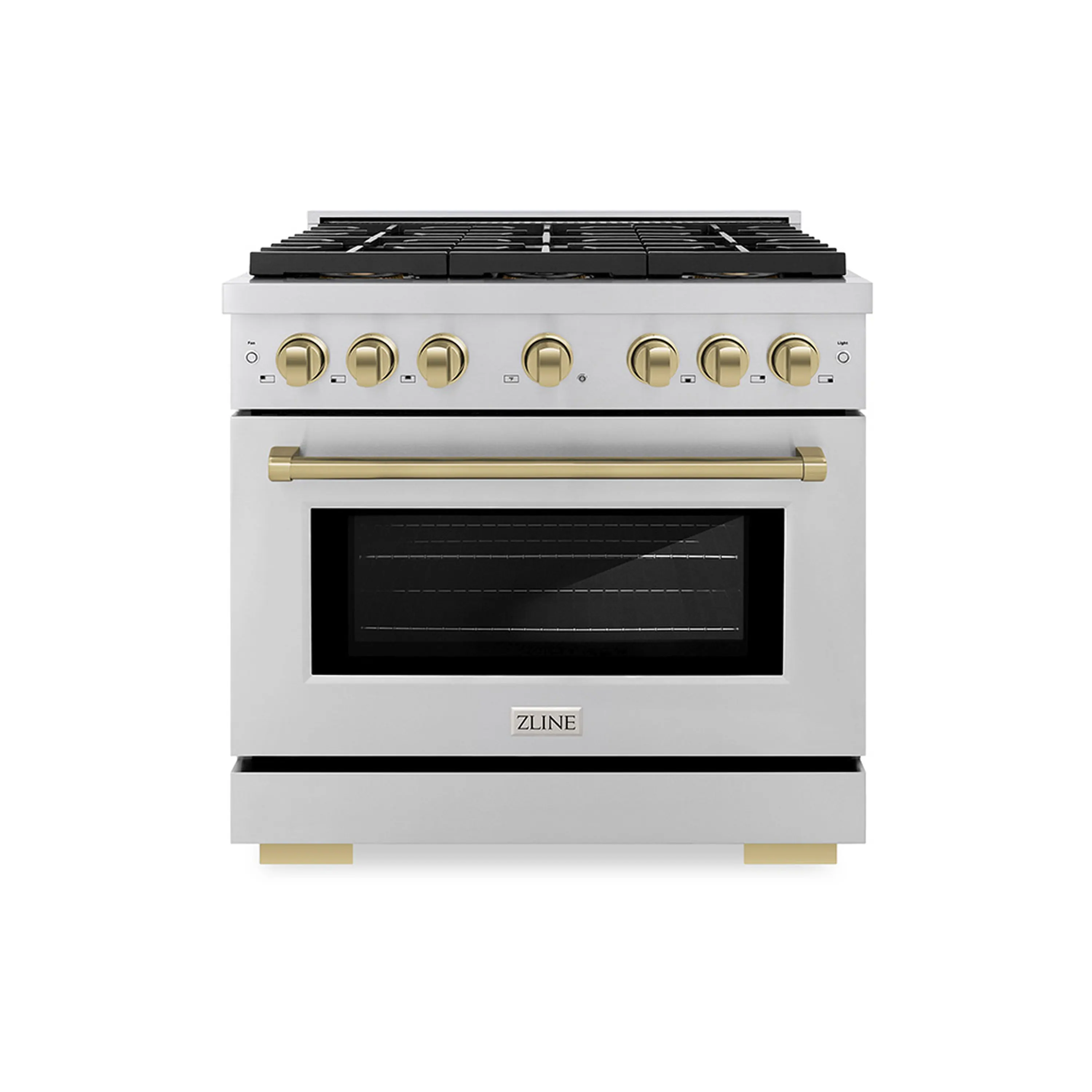 ZLINE Autograph Edition 36-Inch 5.2 cu. ft. Paramount Dual Fuel Range with 6 Burner DuoPro鈩?Cooktop and Electric Convection Oven in Stainless Steel and Champagne Bronze Accents (PSDRZ-36-CB)
