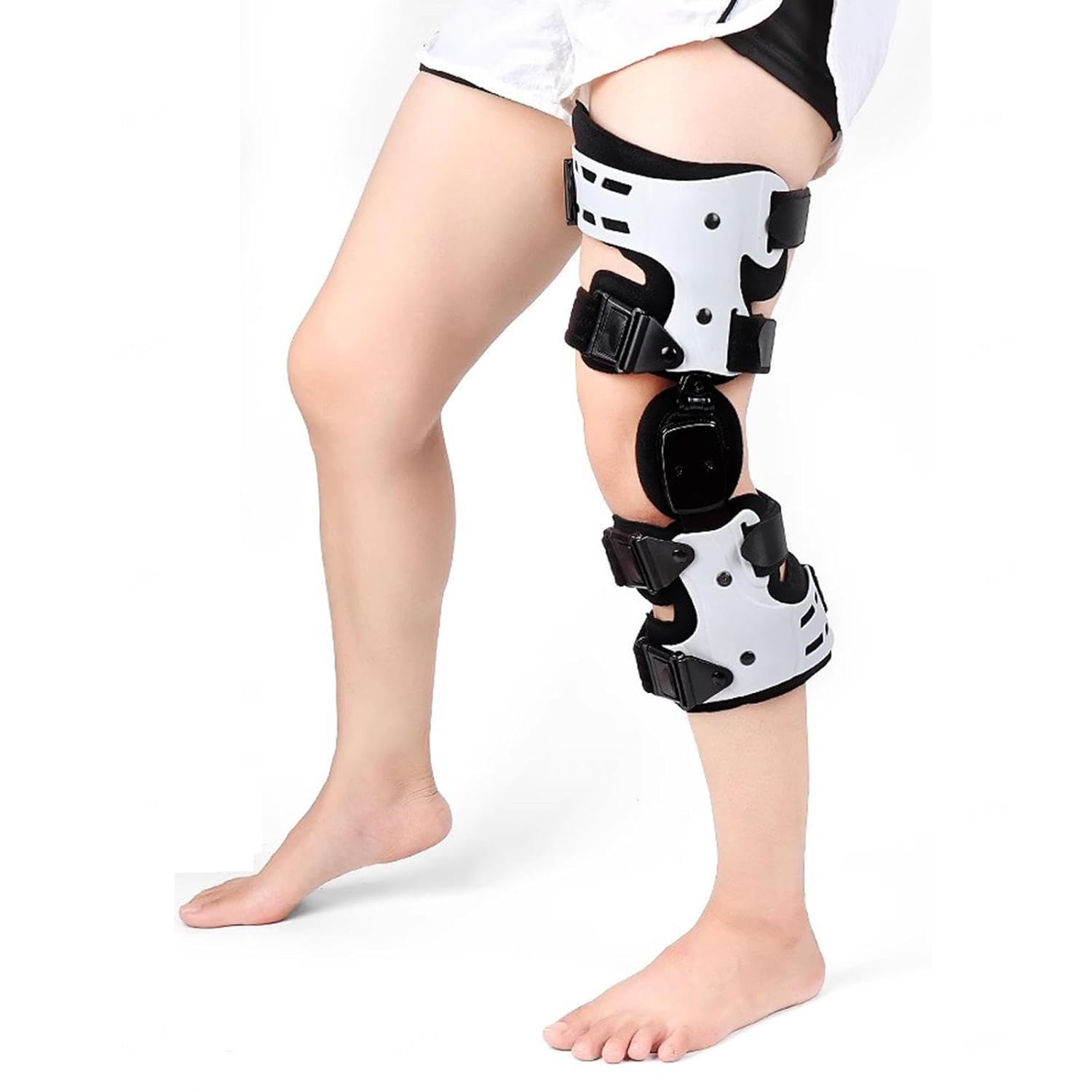 Adjustable Knee Brace Unisex Joint Stabilizer for Promote Recovery Leg, Post Op Knee Brace for Men Women Leg Braces Knee Orthosis Patella Support, One Size,White