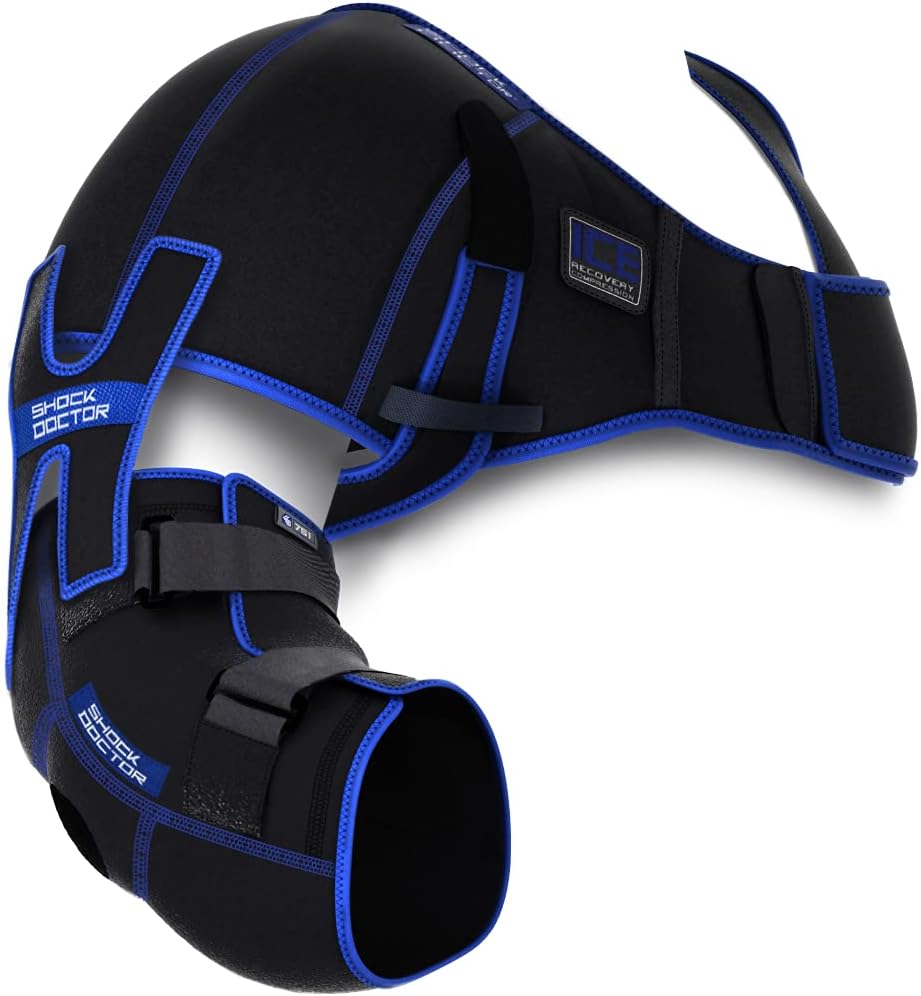 Shock Doctor ICE/Heat Recovery Compression Shoulder & Elbow Wrap Brace, Reusable Gel Ice Packs for Injuries, Hot Cold Therapy