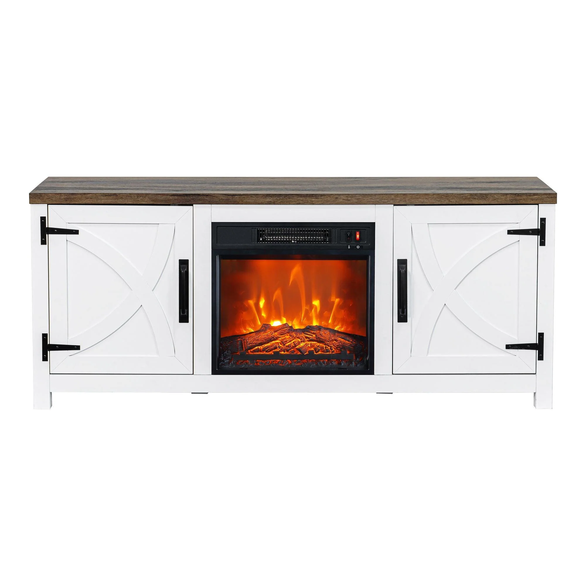 Parrot Uncle 58-Inch Farmhouse TV Stand with 18-Inch Insert Electric Fireplace for Living Room