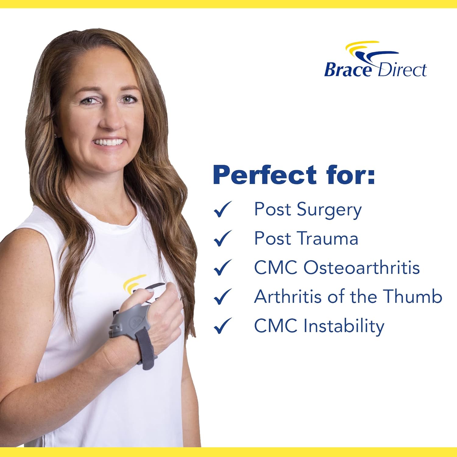 Brace Direct CMC Joint Thumb Arthritis Brace - Thumb Splint for Osteoarthritis, Joint Pain, Post Op Support, Thumb Support and Stabilization - Slim Design - Washable and Durable Thumb Ring Bort