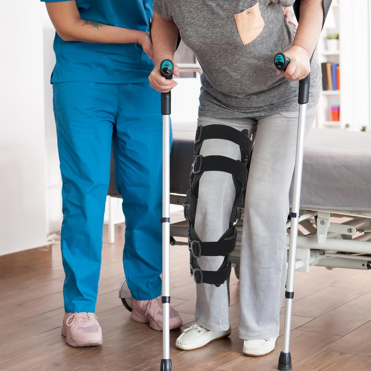 ROM Knee Brace with Shoulder Strap - Hinged Post OP Knee Brace Immobilizer Leg Braces Orthopedic Patella Knee Support Orthosis for ACL, PCL, MCL Injury, Meniscus Tear, Adjustable for Left and Right Leg