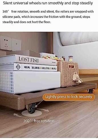 Overbed Table with Wheels, Solid Wood Sofa Side Cabinet, Movable C-Shaped Table for Living Room, Hospital & Home Use, Adjustable Height(L 80 CM)