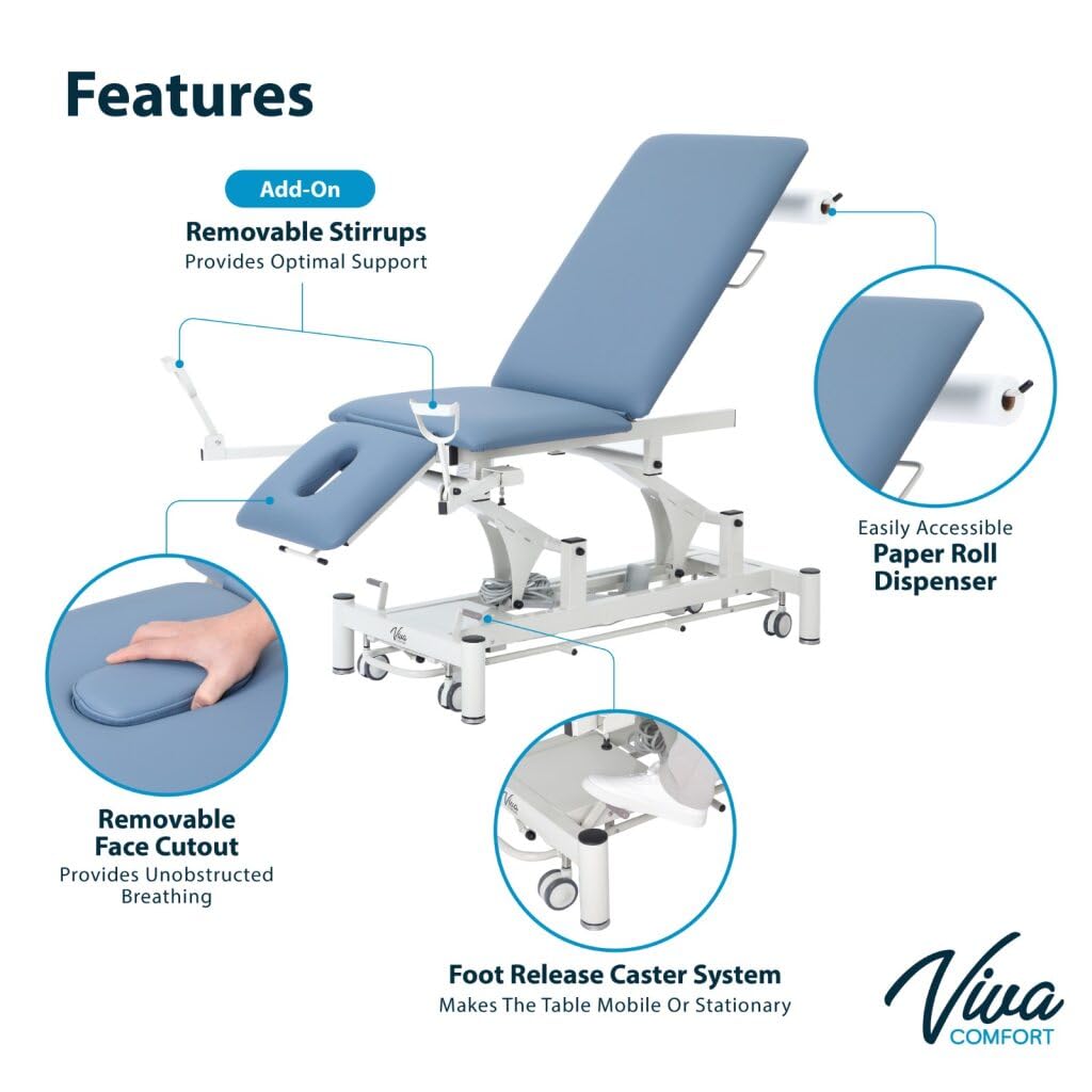 AdirMed VivaComfort Hi-Lo Treatment Table - Power Medical Exam Table Physical Therapy or Chiropractor Table, Dimensions 18.89”- 35.4” H x 76.77” W x 25.98” D
