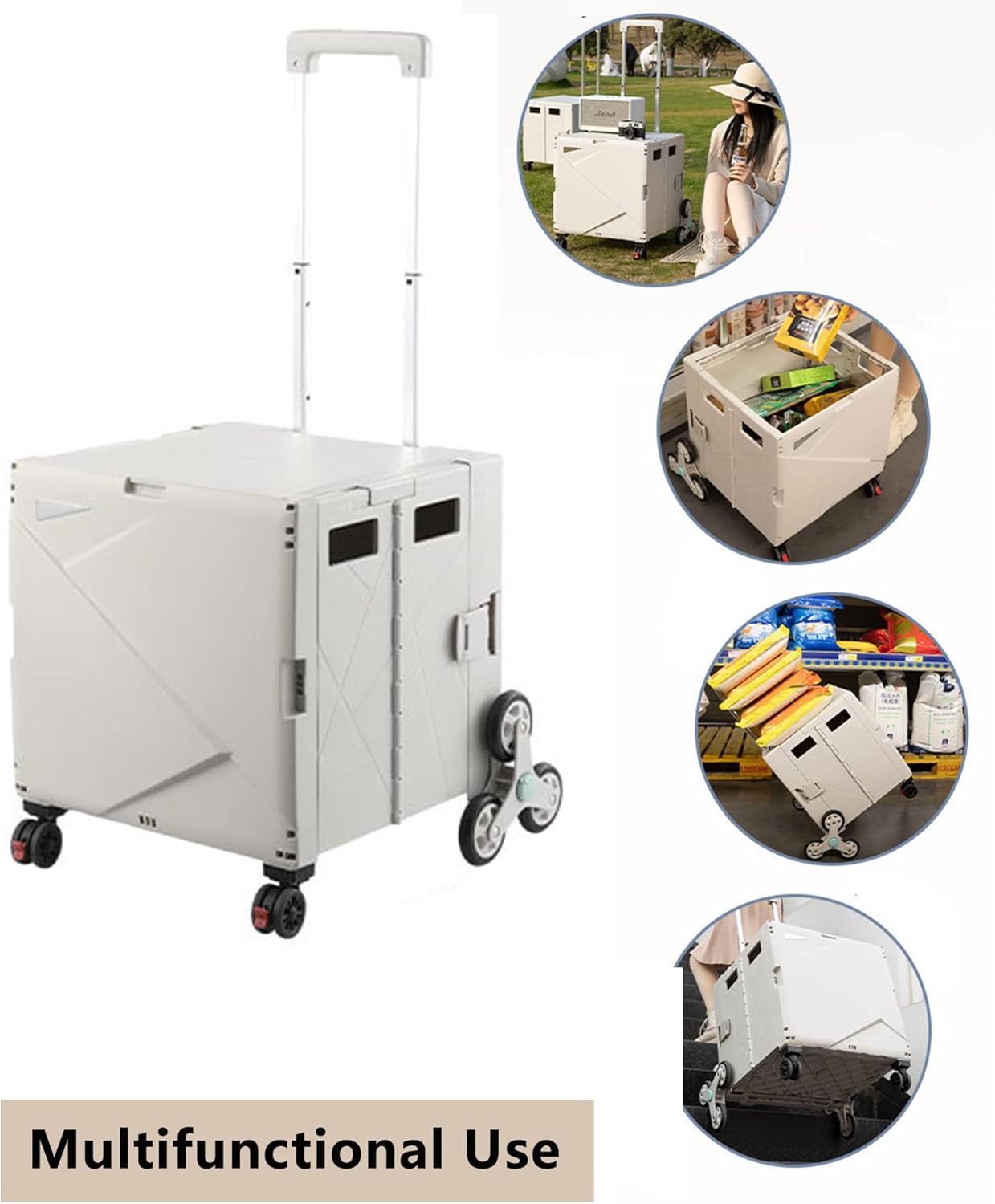 Carts with Wheels Folding Boot Cart Stair Premium 8 Wheel Large Climber Shopping Cart Adjustable Handles with Brake Function for Restaurants Kitchen Home 40 L