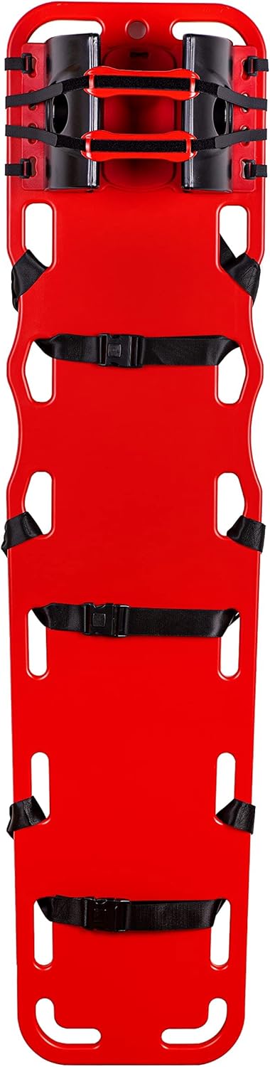 ARS Spine Board Stretcher, First Responder Medical Backboard Head Immobilizer Unit and Spider Straps, EMT Supplies and Equipment for Patient Transfer (Red)