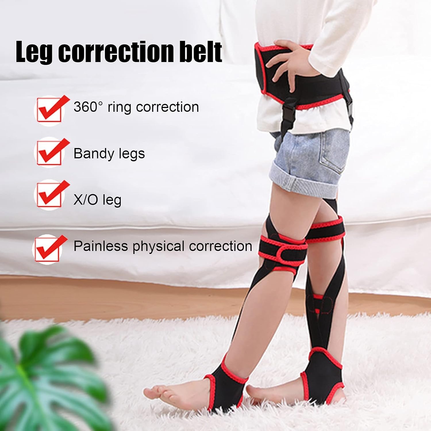 Leg Correction Belt, Lightweight Leg Correction Belt Band Posture Corrector, Adjustable Leg Correction Band for Xo Legs, Posture Correction, Children Leg,Black Red-30 * 1,