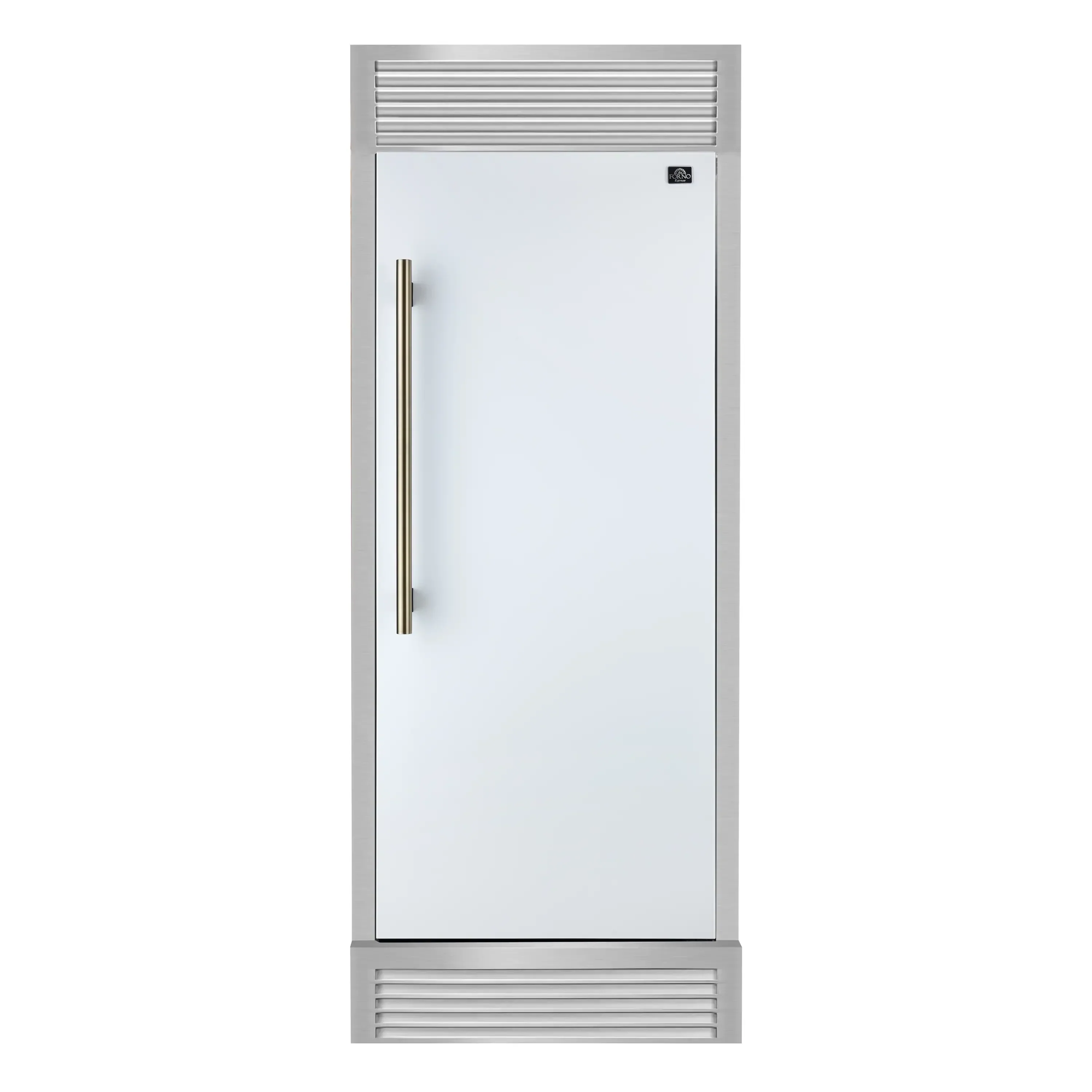 Forno Maderno 28-Inch Built-In 13.6 Cu.Ft. Convertible Refrigerator in White with Antique Brass Handle, Right Swing with Decorative Grille (FFFFD1722-32RSG-WHT)