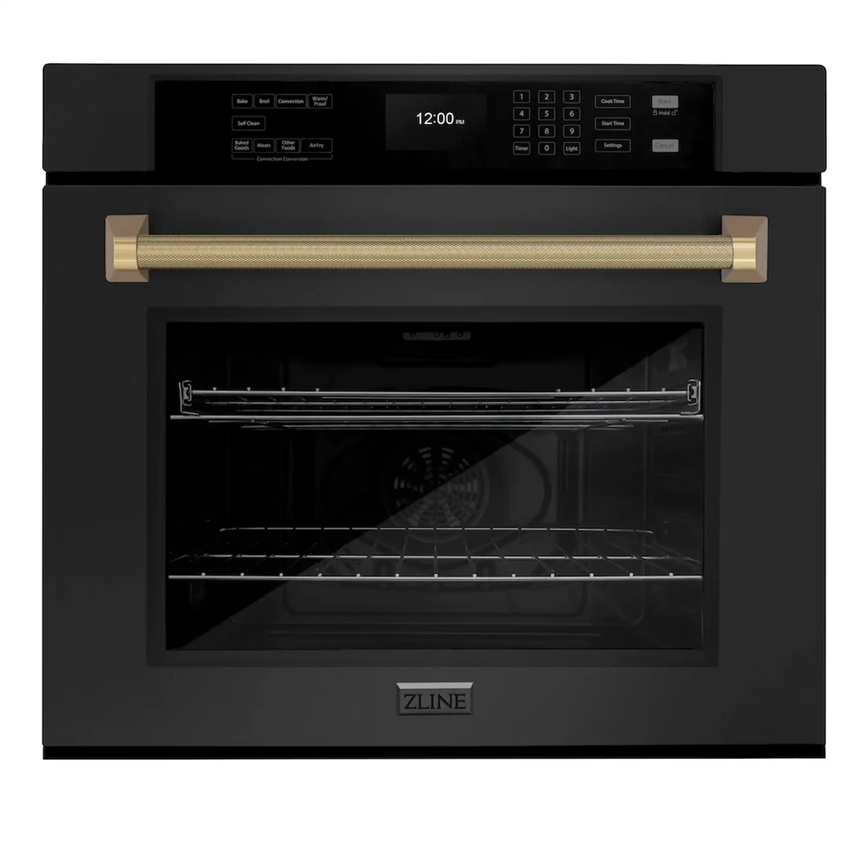 ZLINE Autograph 30-Inch True Convection Single Wall Oven in Black Stainless Steel with Bronze Helix Handle (WASBZ-30-KCB)