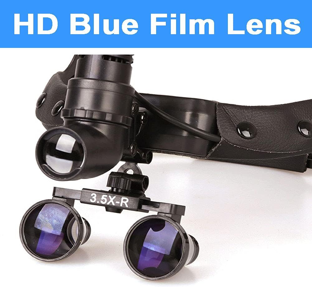 Dental Binocular Loupes with Light， 3W Surgical Headlight， 330~420mm Working Distance， HD Blue Coating Lens， for ENT Surgical Cardiovascular Surgeries Dentistry，Blue-3.5X
