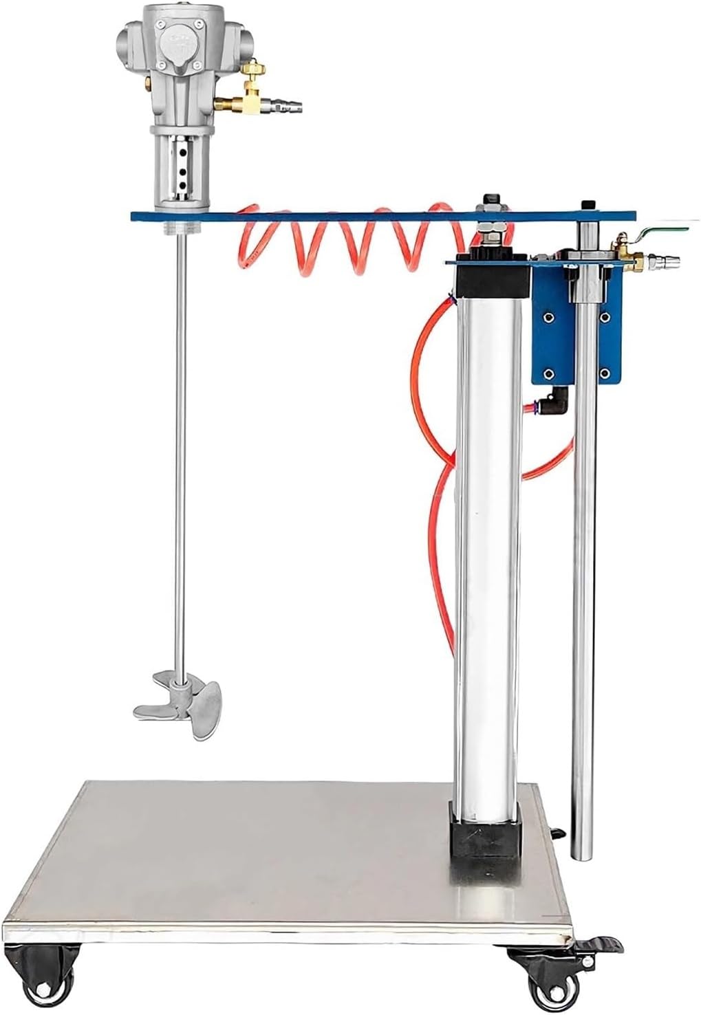 30 Gallon Paint Mixer Machine, 1/4HP Automatic Lifting Air Agitator, Pneumatic Mixing Machine with Stand, Height Adjustable(Aluminum Alloy Blade)