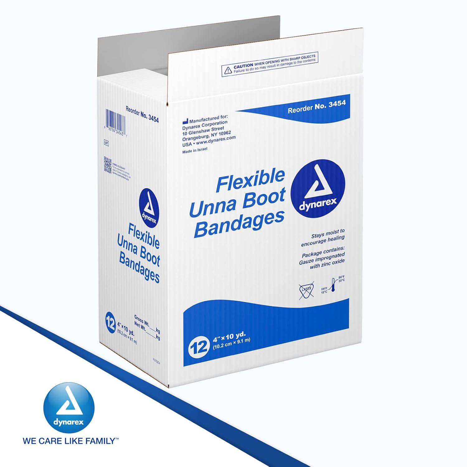 Dynarex Unna Boot Bandage, Individually Packaged, Provides Customized Compression, with Zinc Oxide, Soft Cast, 4” x 10 Yards, 1 Case of 12 Bandages (Packaging May Vary)