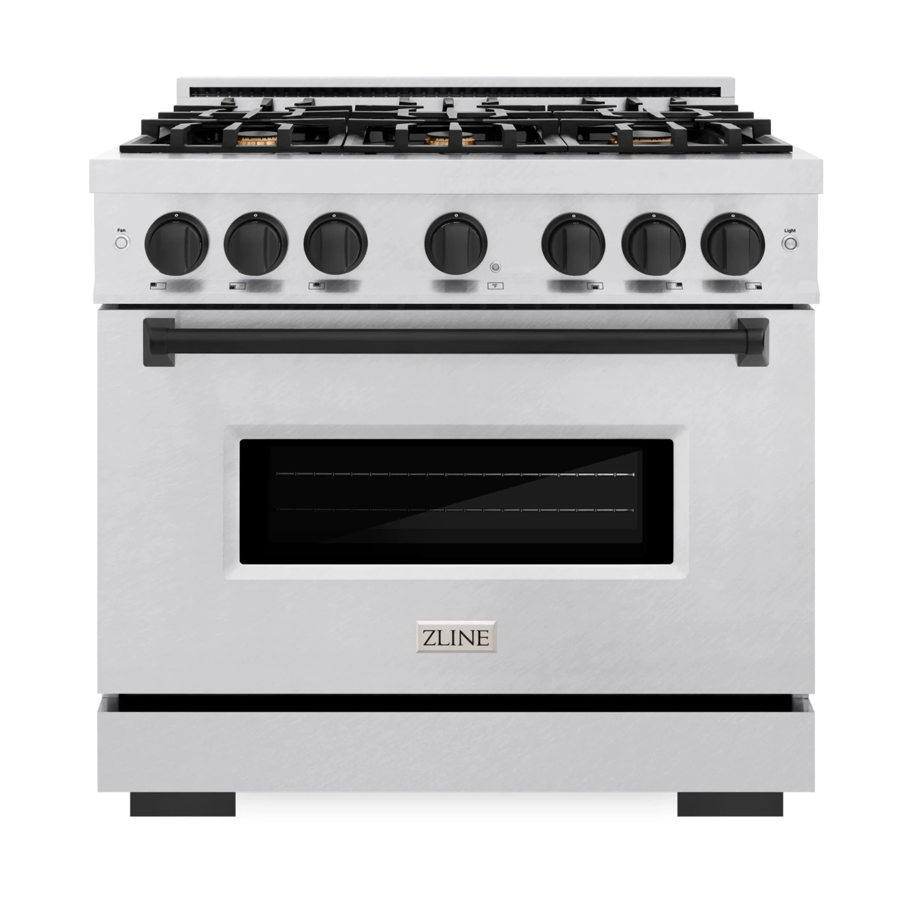 ZLINE 36-Inch Autograph Edition Freestanding Gas Range in Satin Stainless Steel with Matte Black (CGRSZ-36-MB)