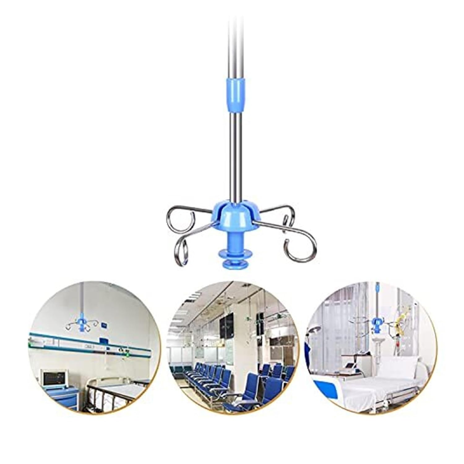 Iv Drip Stand with Pulley- Adjustable Height Rolling IV Pole for Ceiling Walls- Quiet IV Drip Equipment for Clinics and Nursing Homes (100-150cm)