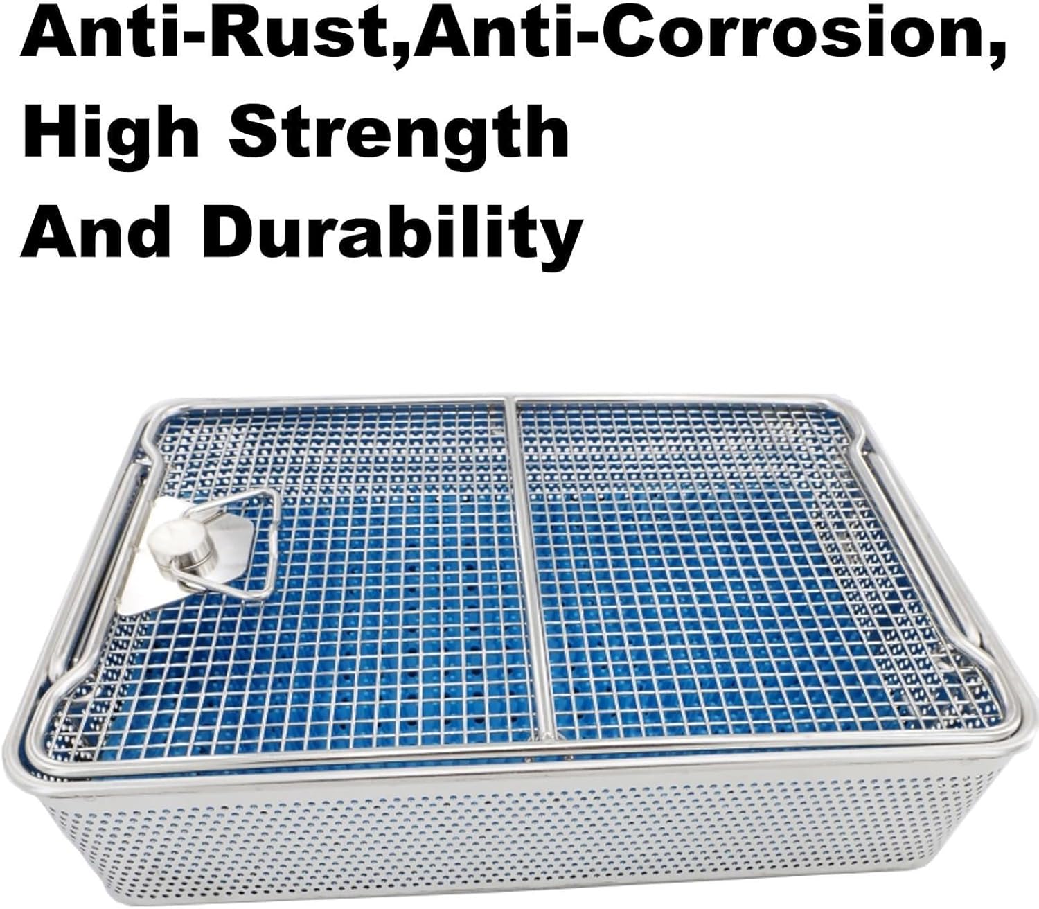 304 Stainless Steel Medical Surgical Instrument Sterilization Box High Temperature and High Pressure Sterilization Basket with Lid Equipped with Silicone Pad,Dental Trays(15.7X9.8X2.8in)