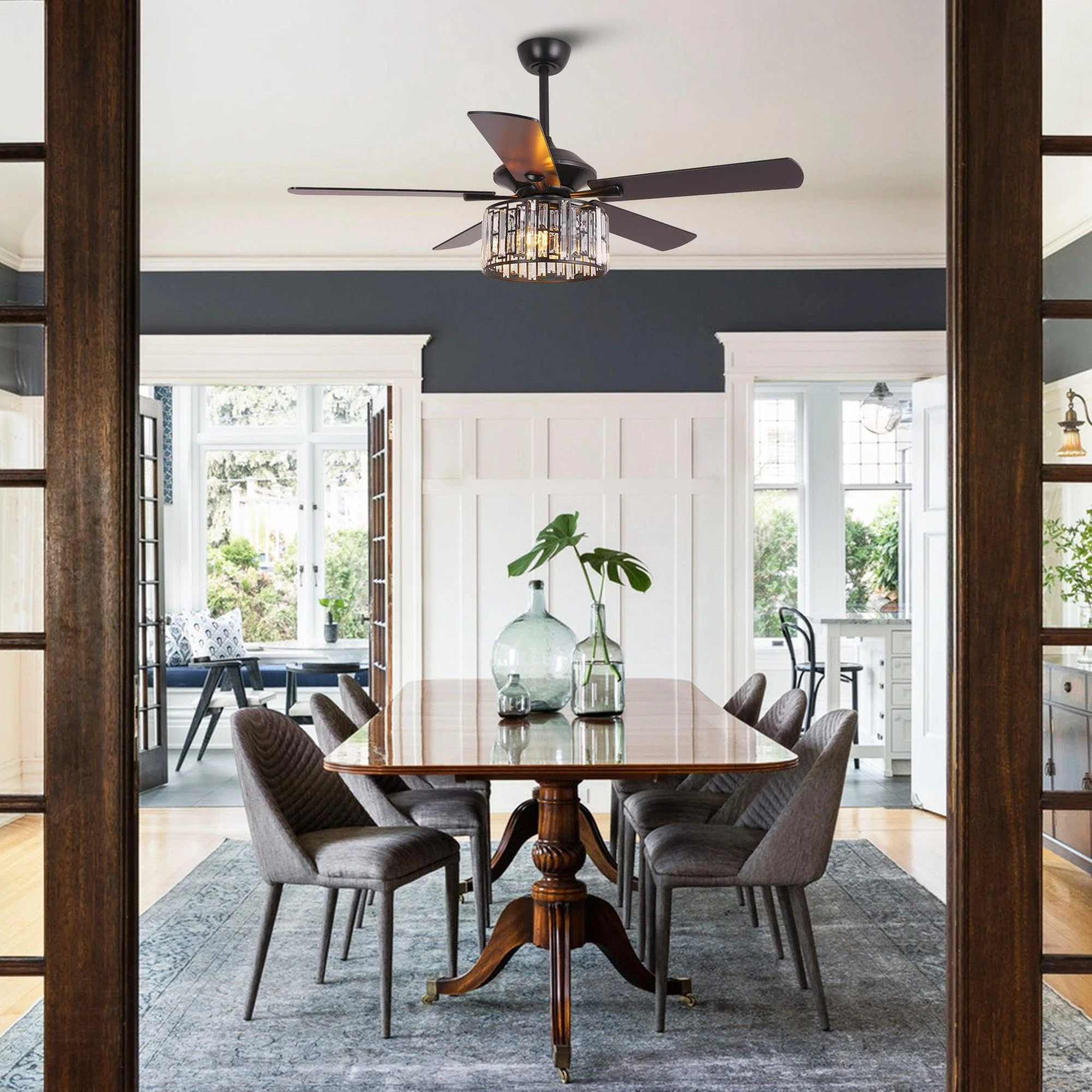 Parrot Uncle 52-Inch Dicken Modern Downrod Mount Reversible Crystal Ceiling Fan with Lighting and Remote Control