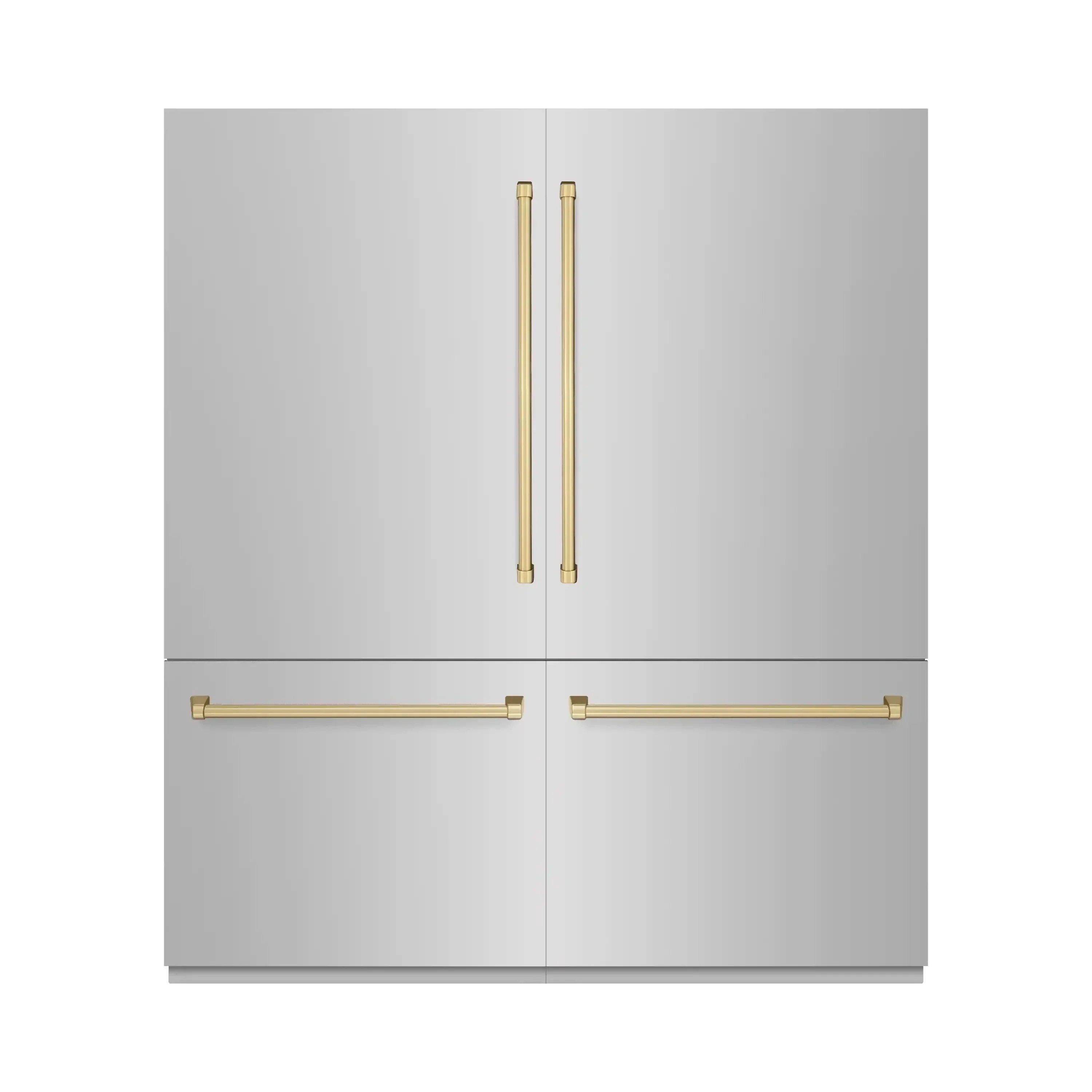 ZLINE Autograph Edition 72-Inch 39.6 Cu. Ft. French Door Built-In Bottom Freezer Refrigerator with Water Dispensers and Ice Makers in Stainless Steel with Graphite Gray Interior and Champagne Bronze Accents (GRBITZ-304-72CB)