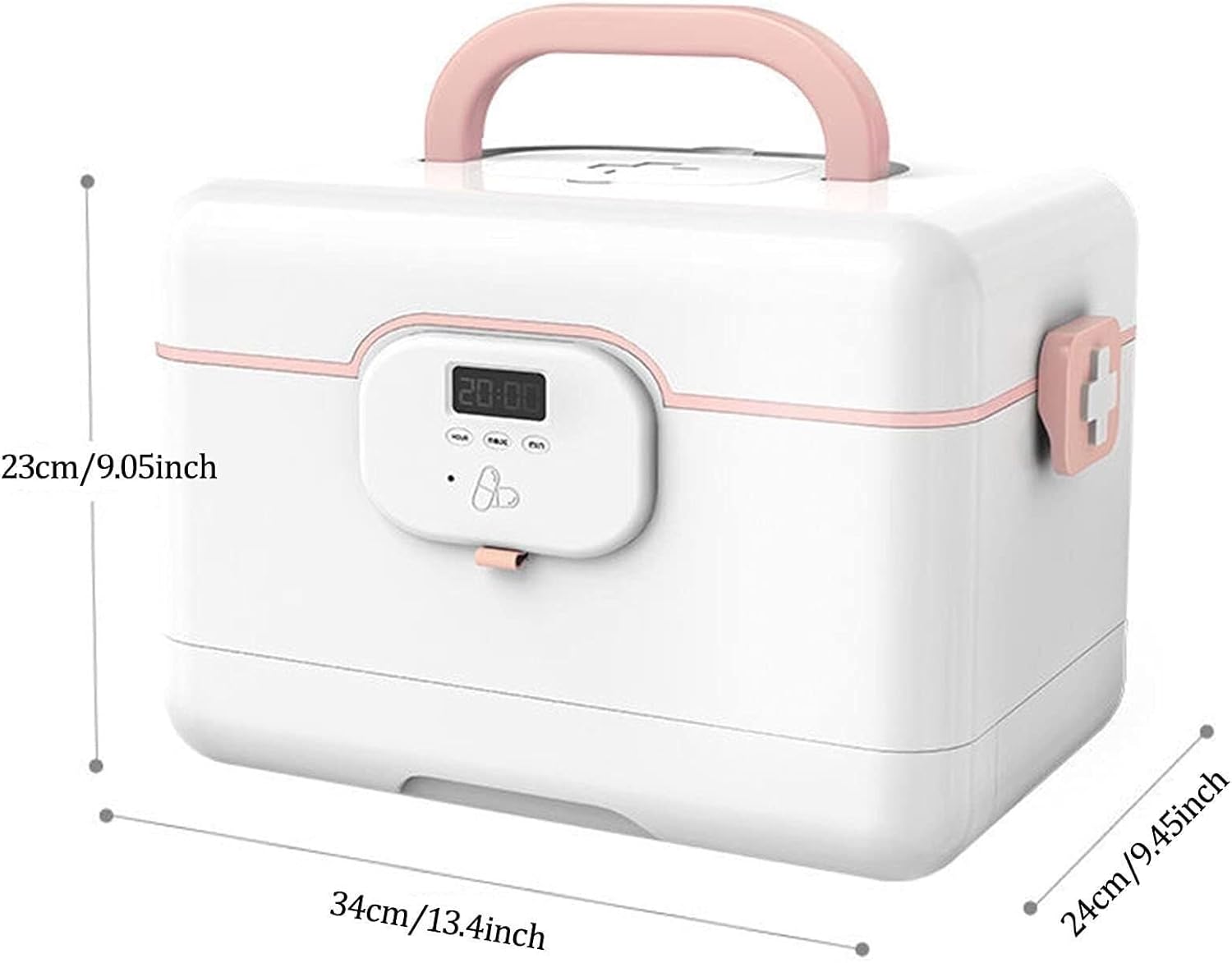 Double-Layer First Aid Medicine Storage Box with Lock, Portable Plastic Medical Organizer for Home, Travel, Camping, School & Emergency Use(34 * 24 * 23cm)