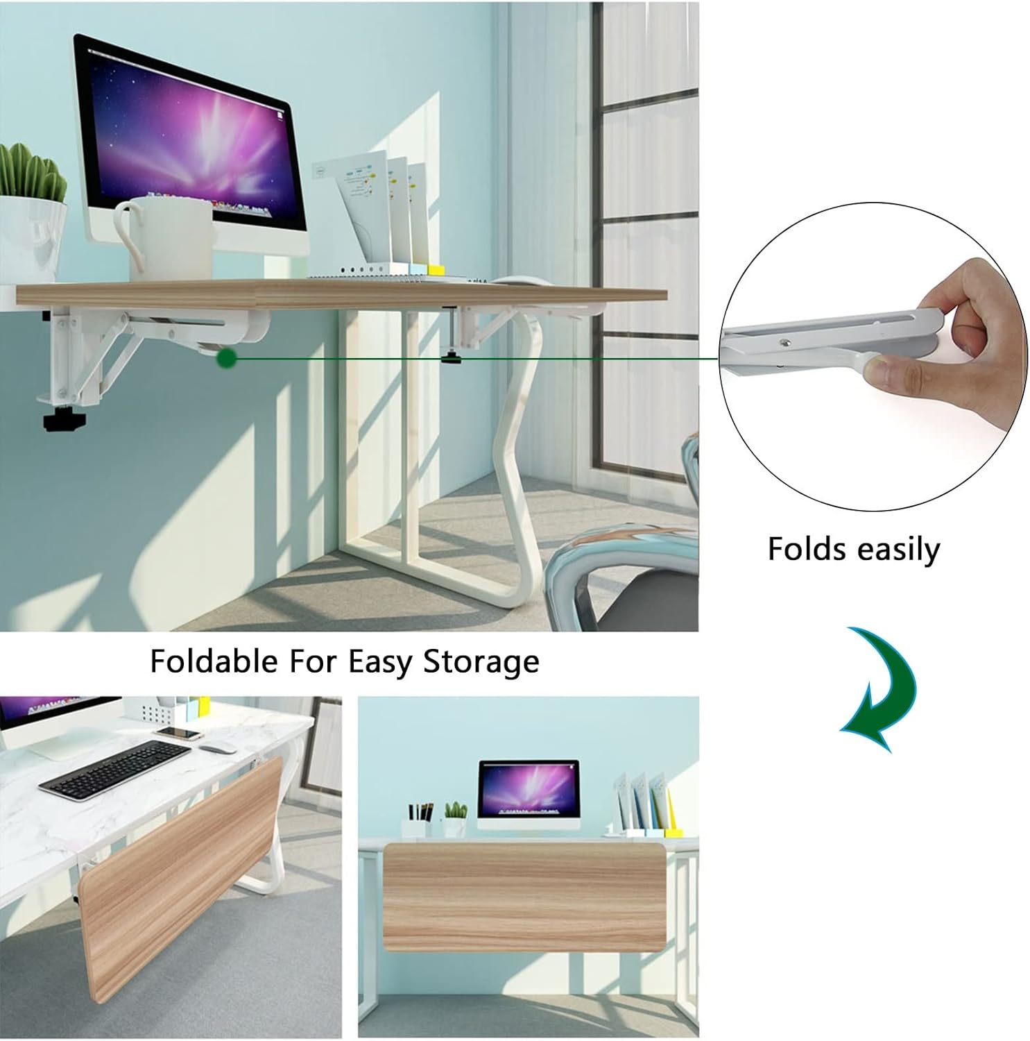 Computer Desk Extender Mouses Tray 55/65/75x25cm - 90° Foldable Keyboard Tray Wooden Support Shelf - with K-Bracket - Ergonomic Table Arm Elbow Support for Office,Black-75x25cm(30x10Inch)