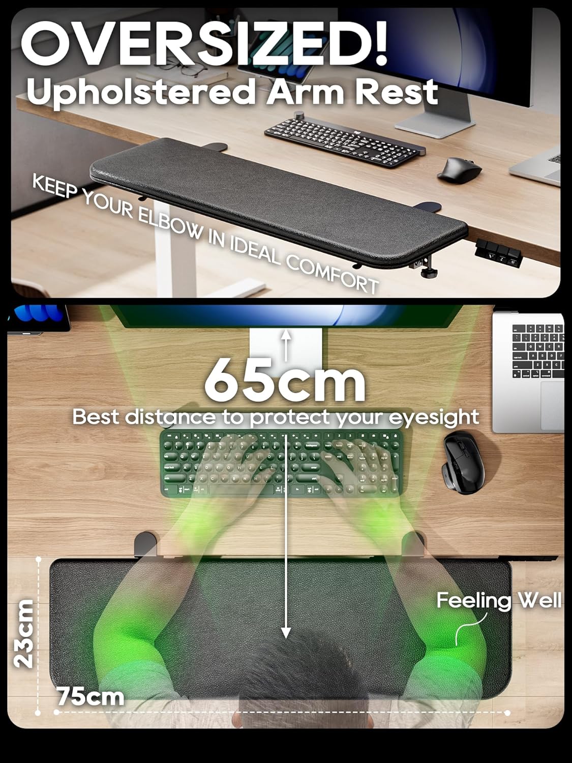 NODOCA Arm Rest for Desk, Ergonomics Wrist Rest, Desk Extender, Soft Sponge Built-in, Comfortable Arm Support for Desk, Wrapped in Eco-Friendly Leather, Foldable Elbow Rest for Desk(1, Black, 30'')