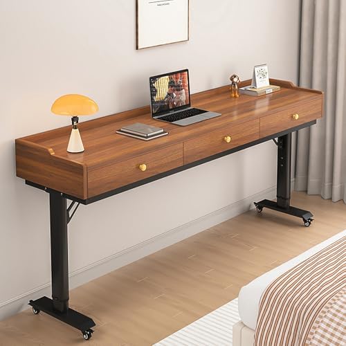 Adjustable Over Bed Table with Pneumatic Height Control, 360° Wheels & Drawers - Versatile Stand Desk for Home, Sofa, Medical Use (Black)