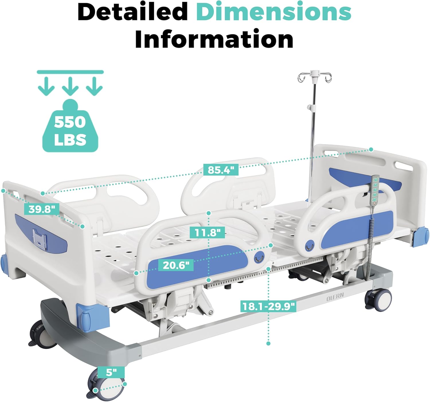 Advanced 5-Function Full Electric Hospital Bed,Adjustable Height Electric ICU Medical Bed for Home Use With 4.7