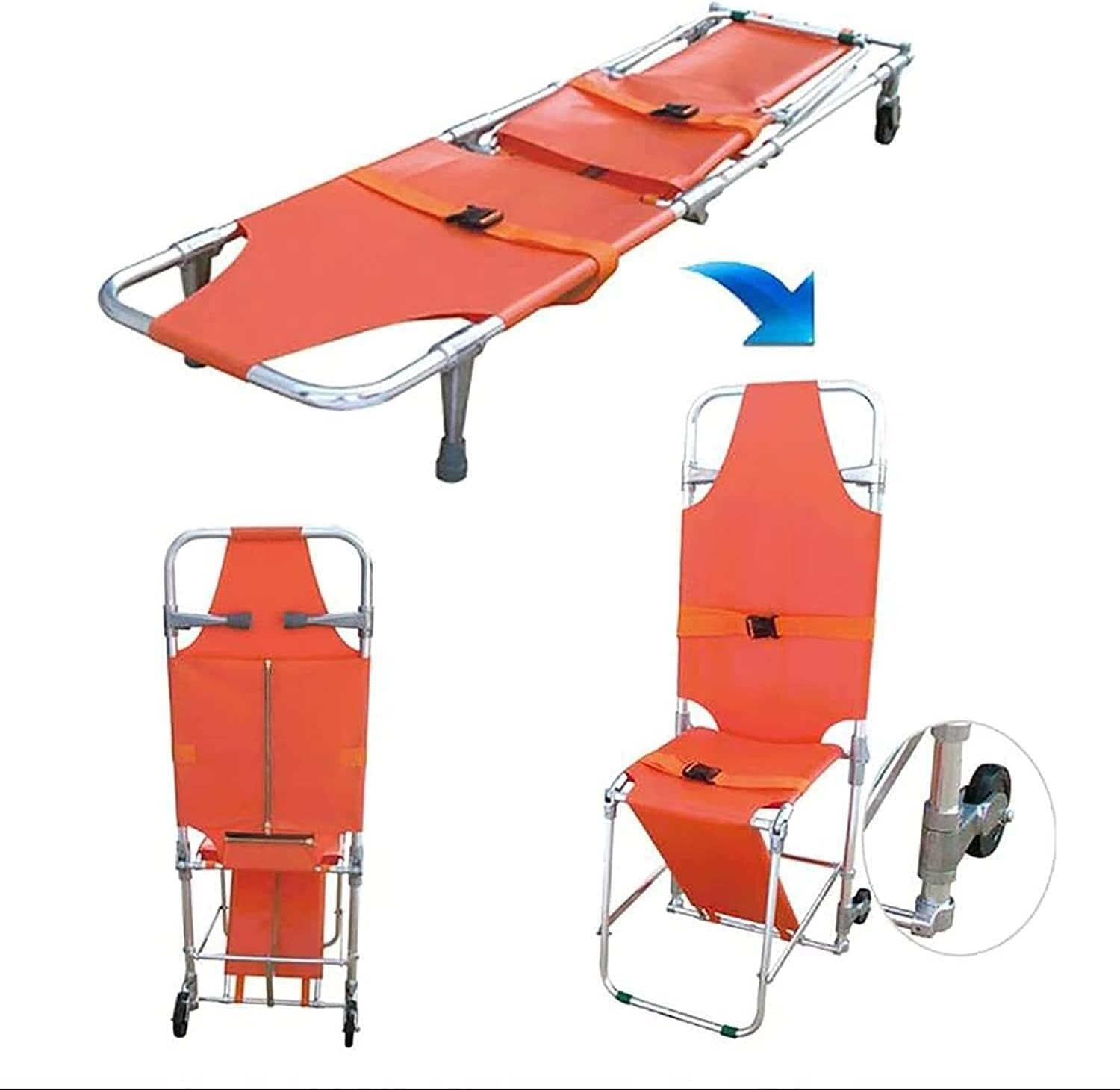 Portable Foldable Medical Stair Chair, Aluminum Alloy, Emergency Use, Ambulance Patient Transport, 159kg Weight Capacity