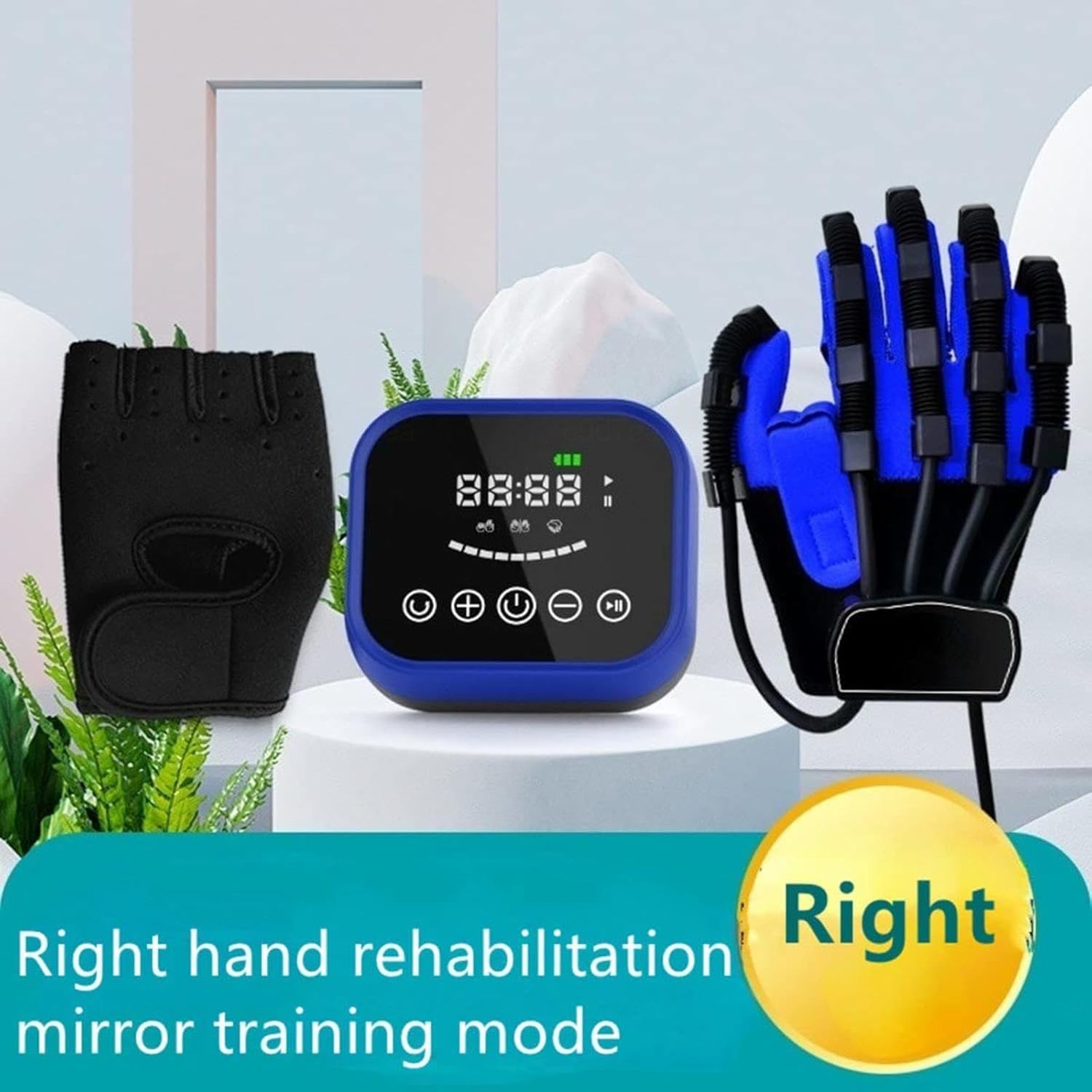 Rehabilitation Robot Gloves Stroke Hemiplegia Finger Exerciser with LCD Touch Screen/Timing/Training Intensity,Left-XL