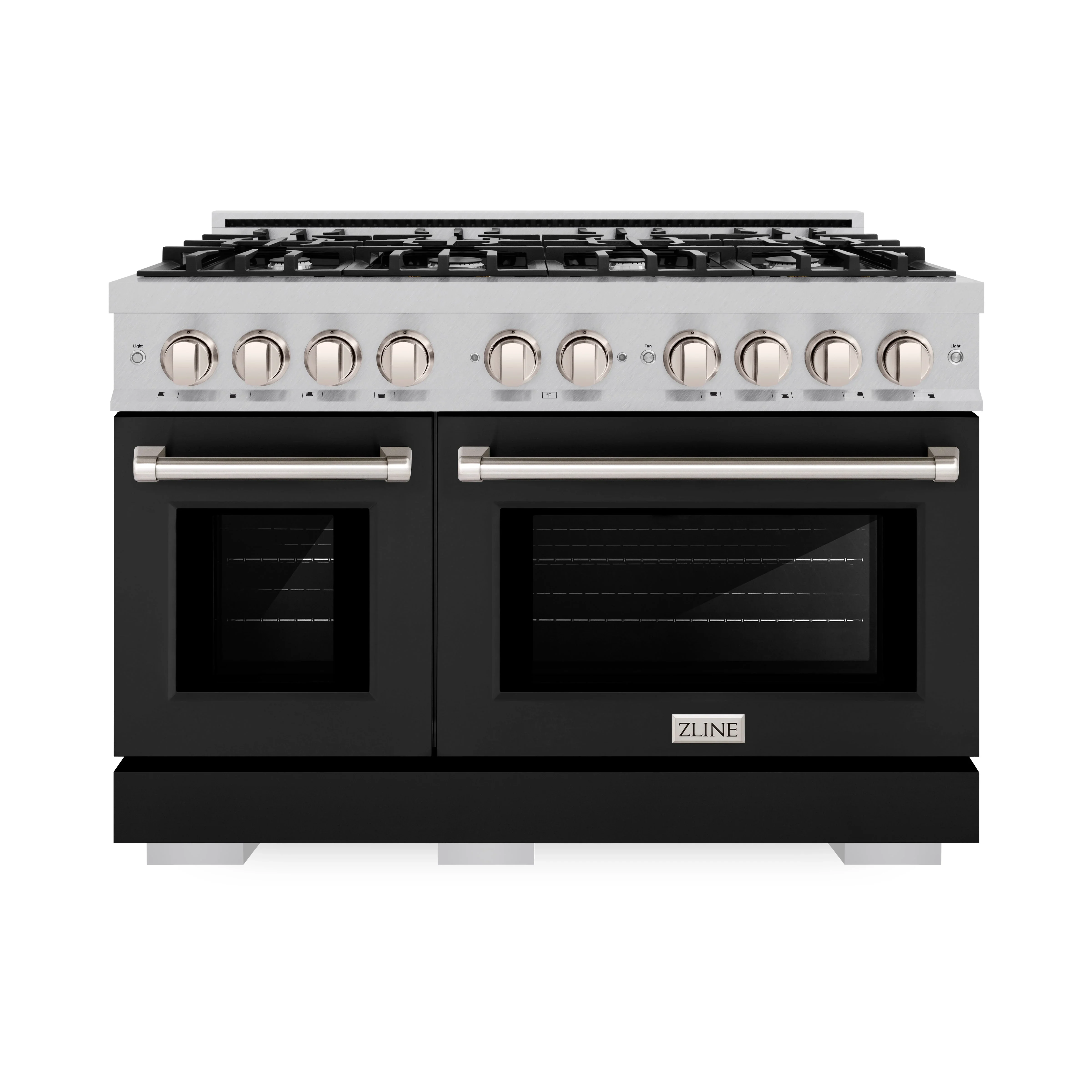 ZLINE 48-Inch Select Series Double Oven Dual Fuel Range with 8 Gas Burner Cooktop and 6.7 Cu. Ft. Electric Convection Oven in DuraSnow Stainless Steel with Black Matte Doors (HDRS-BLM-48)