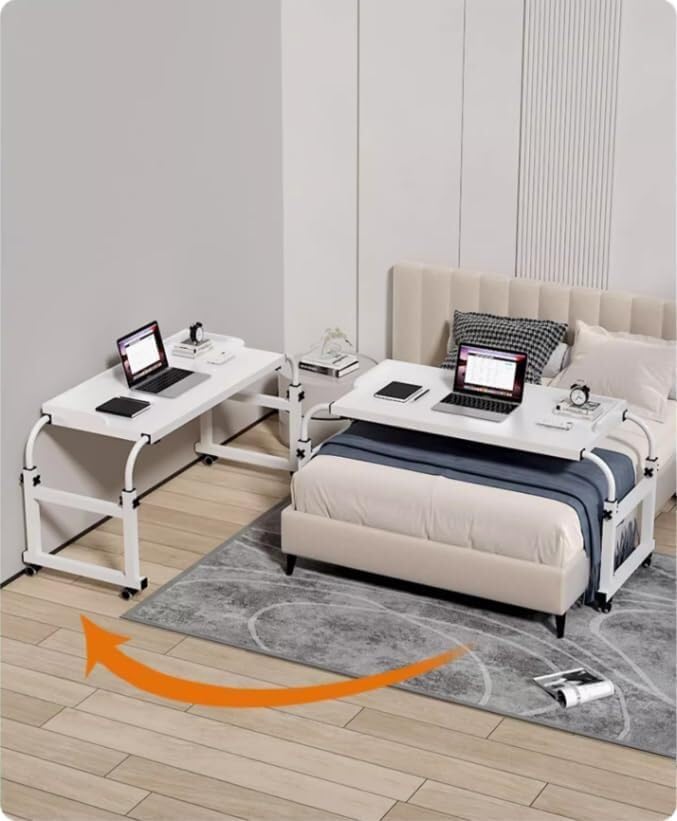 Adjustable Height Bed Desk Overbed Table with Wheels Overbed Swivel Table Withwheelsiarge Cross Bed Table for Laptop Eating Home Hospital