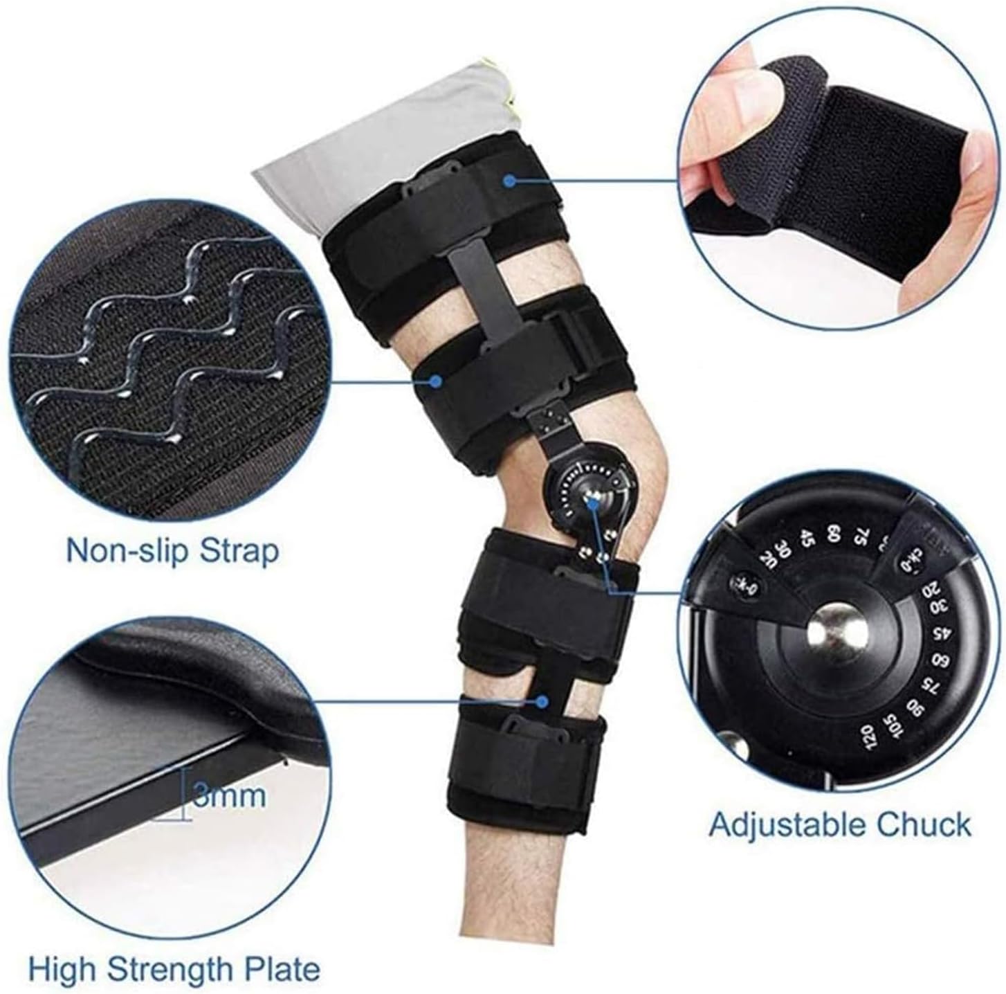 Adjustable ROM Hinged Leg Knee Brace Orthosis Articulated Knee Support for Rehabilitation Knee Pads Knee Joint Fixation Bracket Leg Stabilizer (Right-S