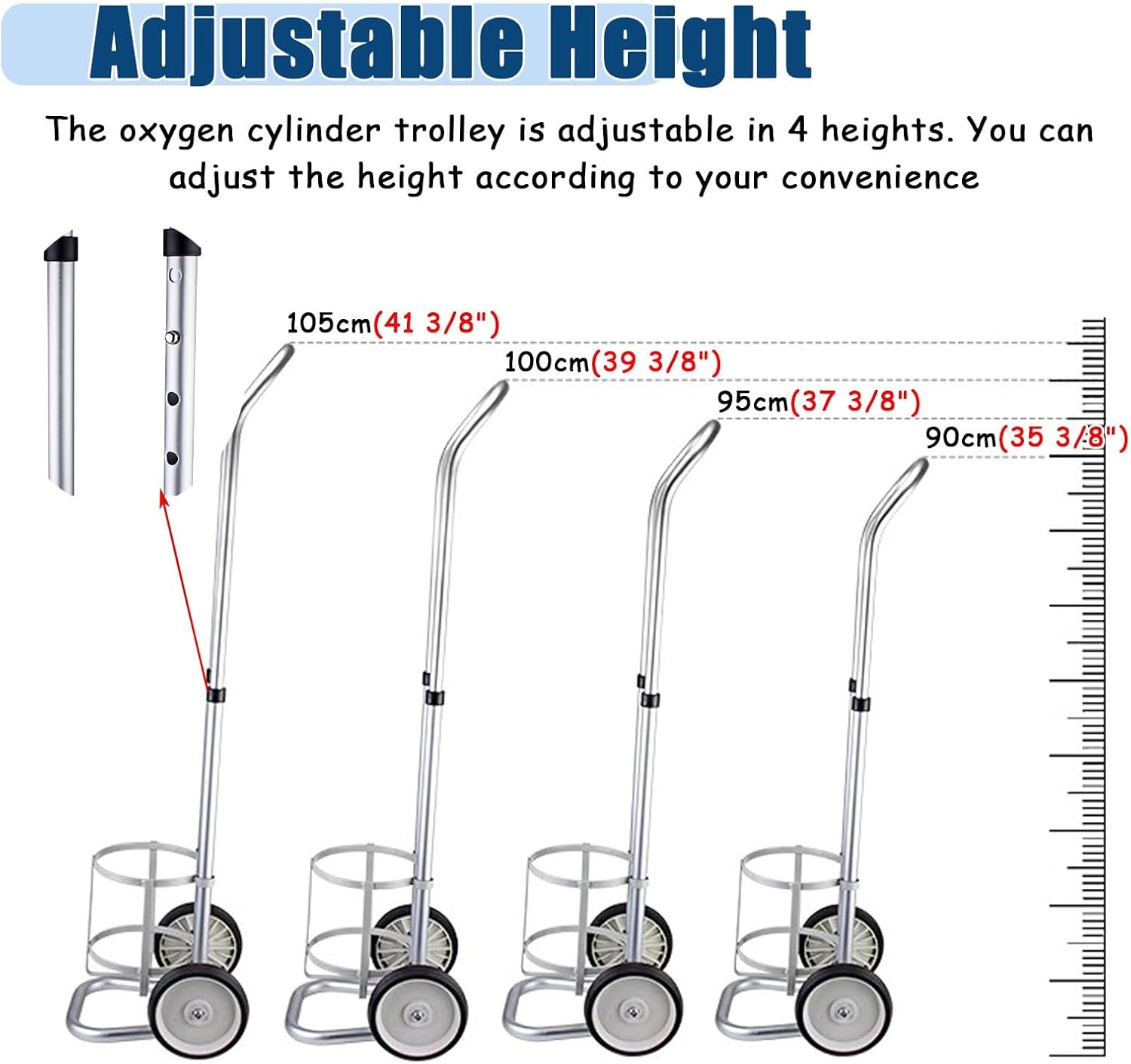 Medical Oxygen Tank Dolly Cart, Lightweight Aluminum Adjustable Trolley for Hospital and Clinic Use, Durable Cylinder Holder,Diameter: 146mm