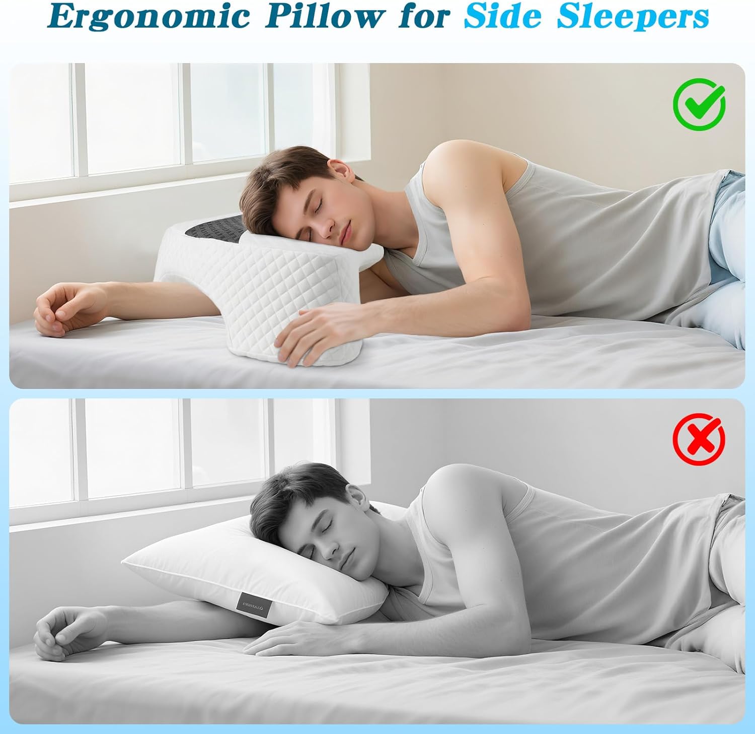 Side Sleeper Pillow with Arm Hole, Upgraded Height Arm Pillow for Larger Frames, Shoulder Relief System, Premium Memory Foam, Suitable for Side, Back and Stomach Sleepers - Grey