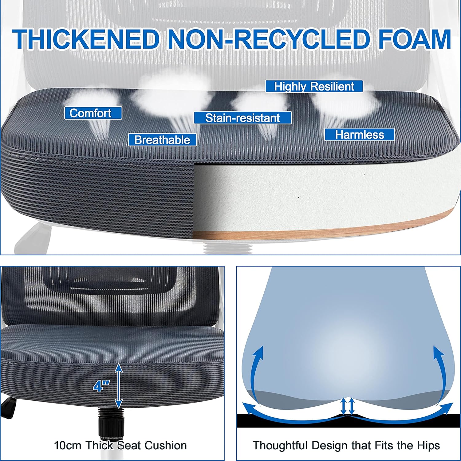 Yaheetech Ergonomic Mesh Office Chair, High Back Desk Chair with flip-up Armrests, Adjustable Padded Headrest Lumbar Support for Home Oiffce Game Room, White/Gray