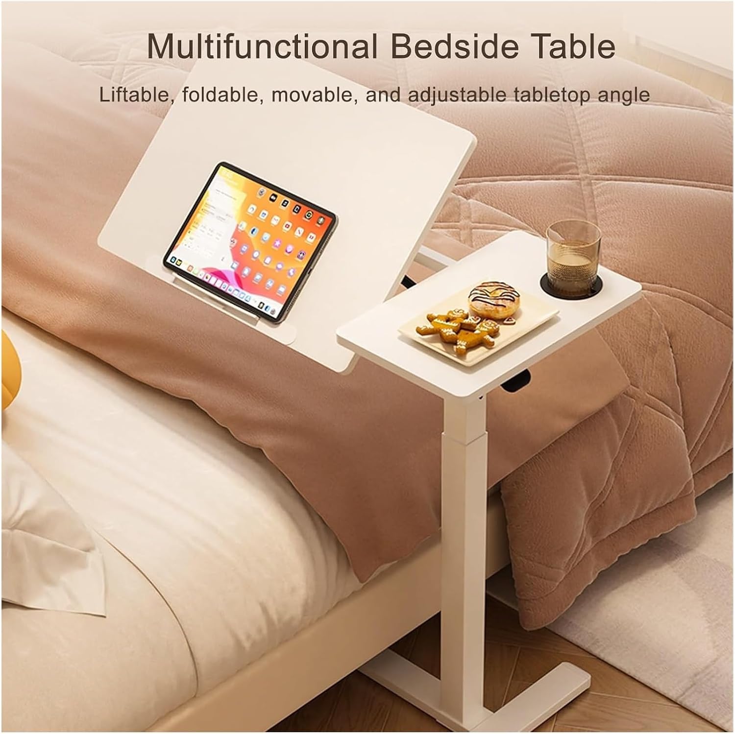 Overbed Desk,Overbed Table with Wheels, with 360° Wheels Queen Size Mobile with Heavy Duty Metal Leg for Hospital and Home Use(White2)(White1)