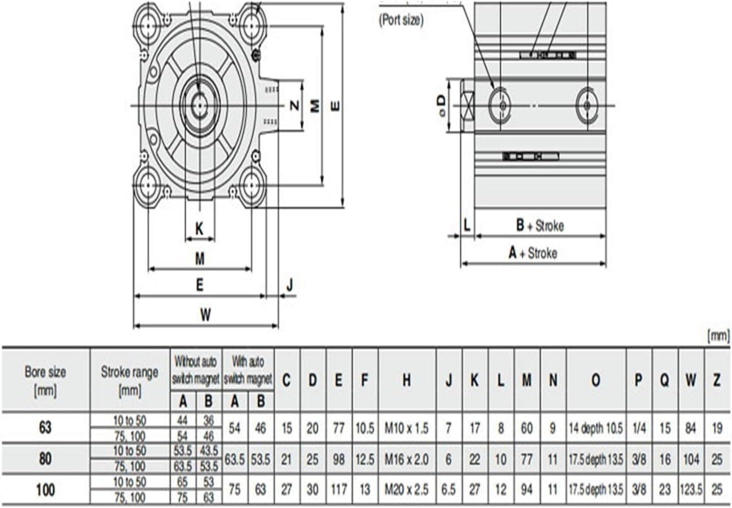 CDQ2B100 CQ2B100 Double Acting Thin Compact Cylinder with Magnetic(Stroke 5mm,CDQ2B100)