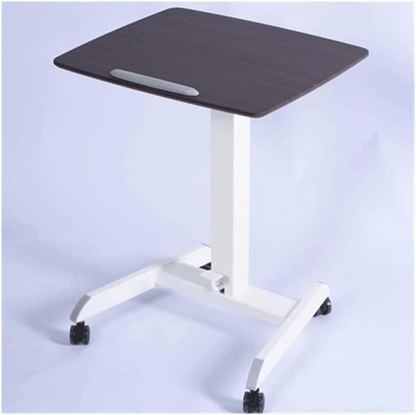 Medical Adjustable Overbed Bedside Table with Wheels Pneumatic Mobile Laptop Computer Standing Desk for Hospital and Home Use