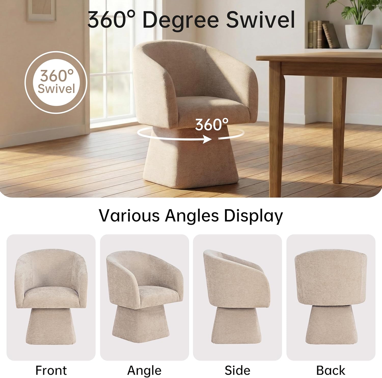 VKNOW Upholstered Swivel Dining Chairs Set of 4, Modern Dining Room Chairs with Barrel Back, Accent Arm Chair for Dining Room, Livingroom, Bedroom, Vanity, Khaki