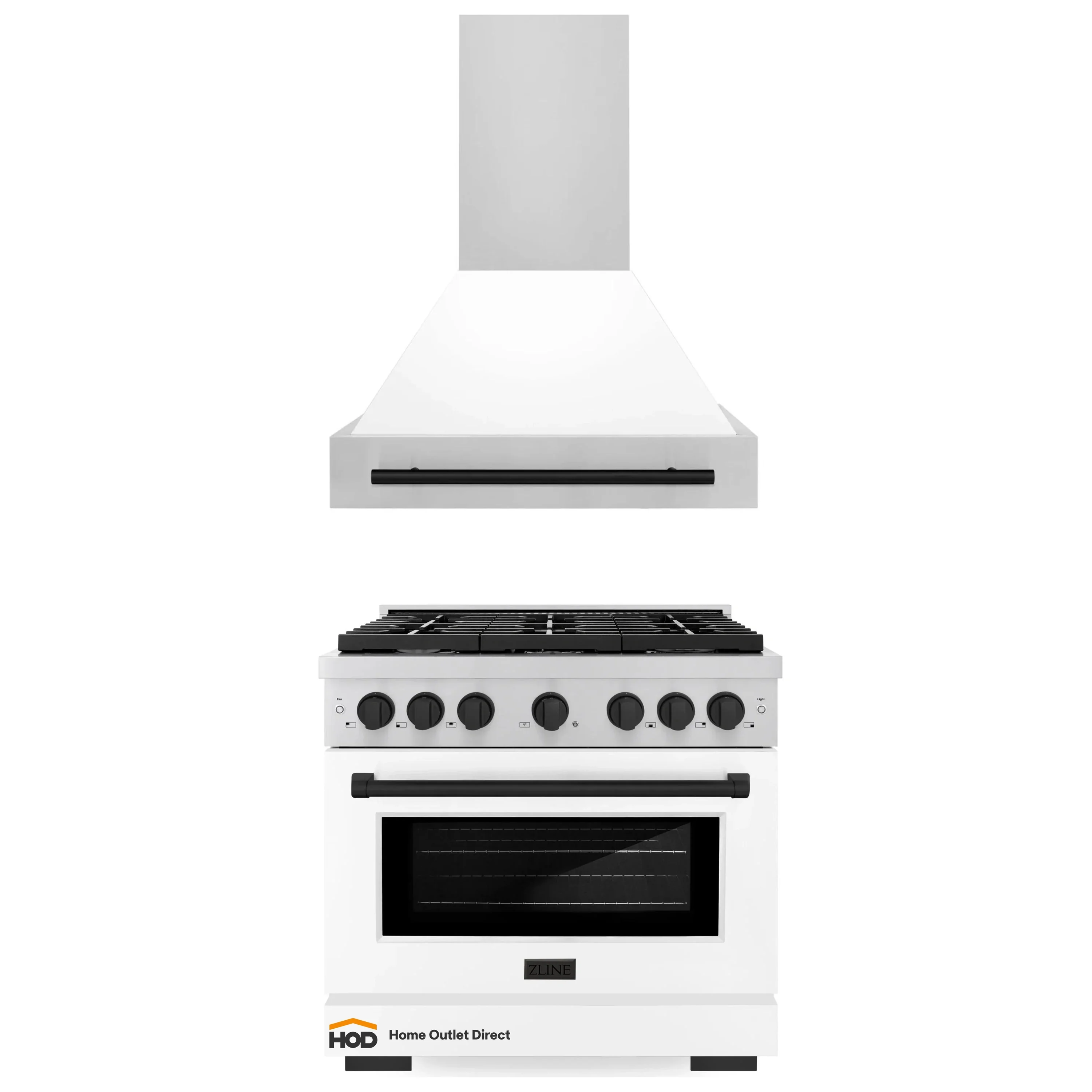 ZLINE Autograph Edition 2-Piece Appliance Package - 36-Inch Gas Range & Wall Mounted Range Hood in Stainless Steel and White Door with Matte Black Trim (2AKP-SGRWMRH36-MB)